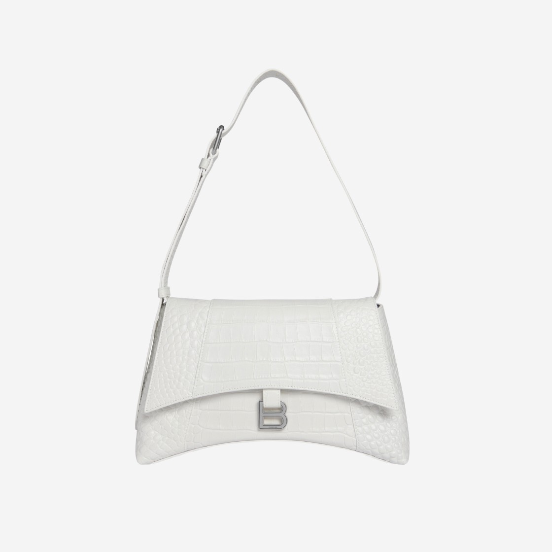 Balenciaga Downtown Medium Shoulder Bag Crocodile Embossed White 상세 이미지 1