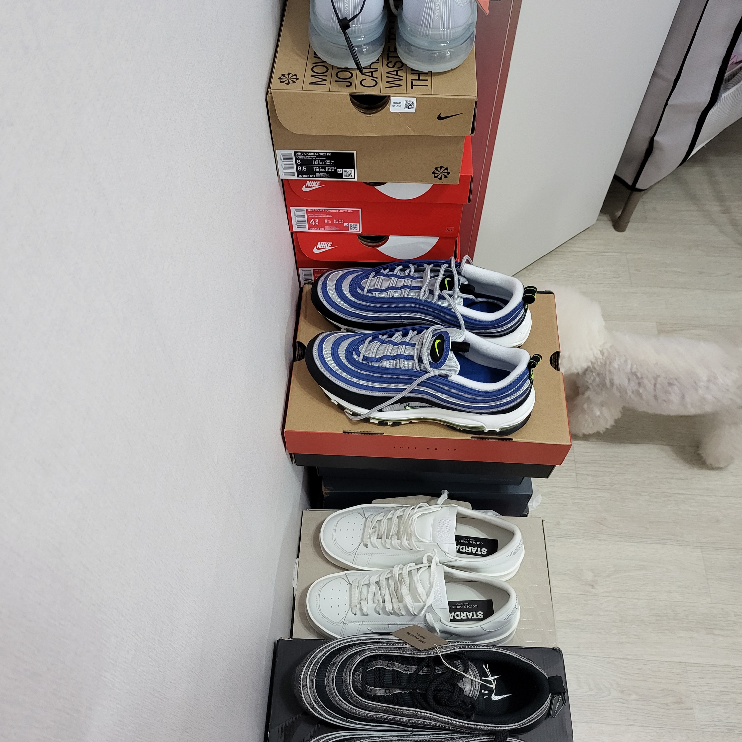 Nike Air Max 97 OG Atlantic Blue and Voltage Yellow, Nike x Comme des Garcons Air Max 97 Black 착용 스타일 - 2