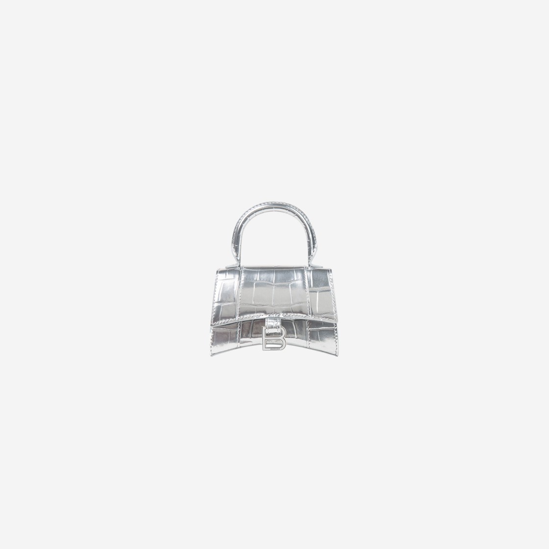 Balenciaga Hourglass Mini Handbag in Metallized Crocodile Embossed Calfskin Silver 상세 이미지 1