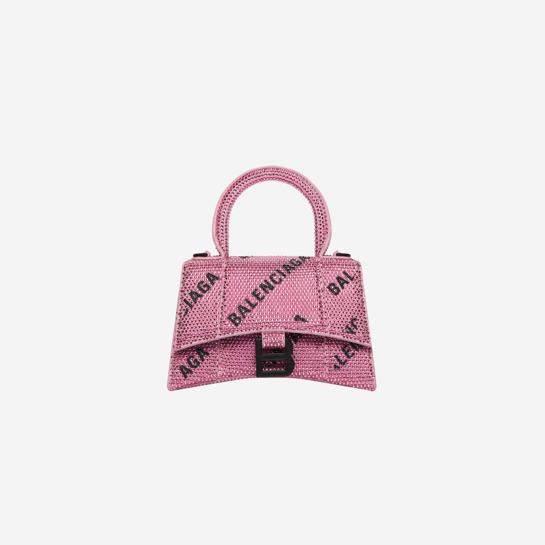 Balenciaga Hourglass XS Handbag with Chain and Allover Logo Rhinestones Pink 상세 이미지 1