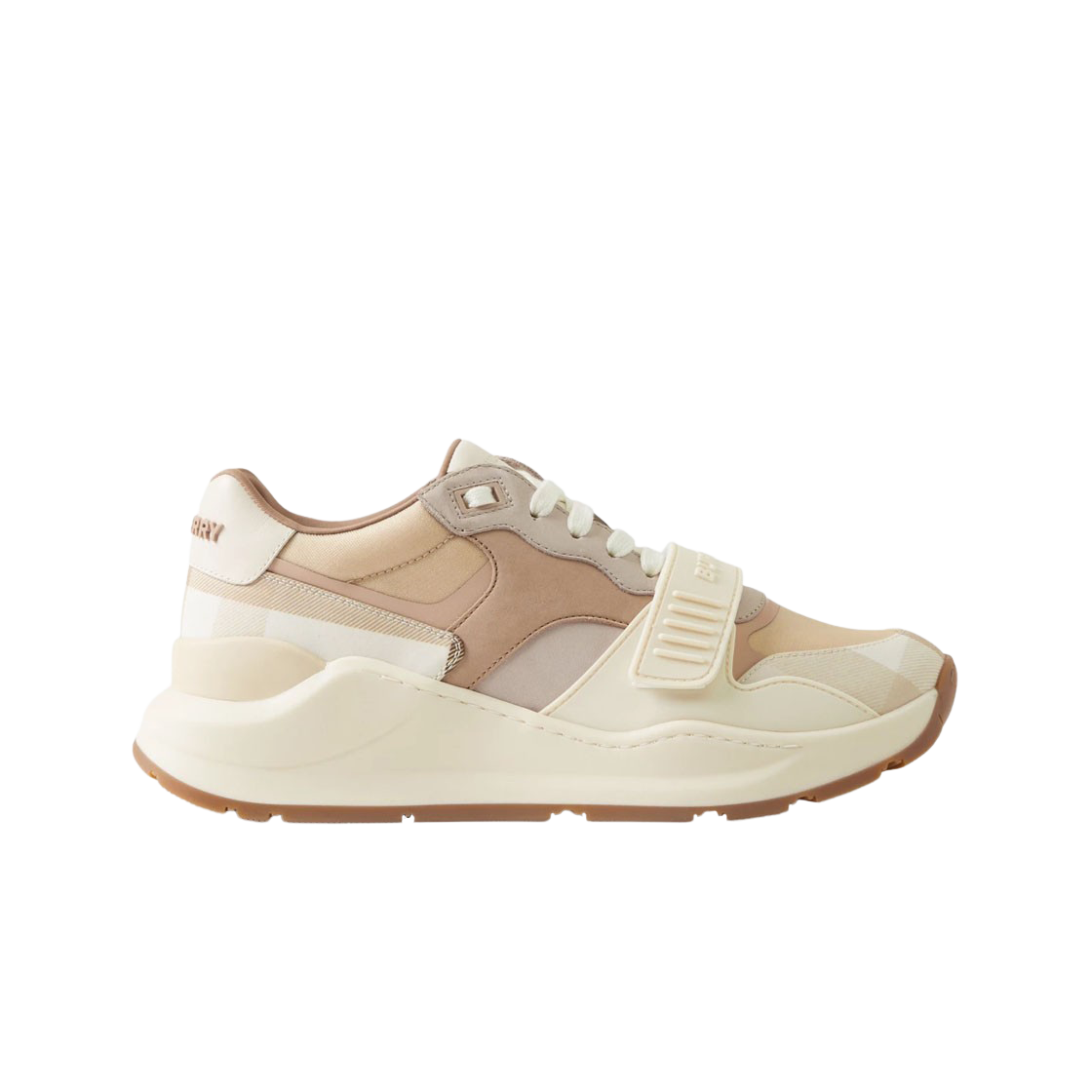 8065735 (W) Burberry Leather Nylon and Check Sneakers Soft Fawn