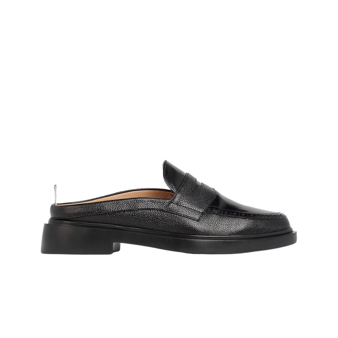 톰브라운 페블 카프스킨 페니 로퍼 뮬 블랙(Thom Browne Pebbled Calfskin Penny Loafer Mule Black) - 1