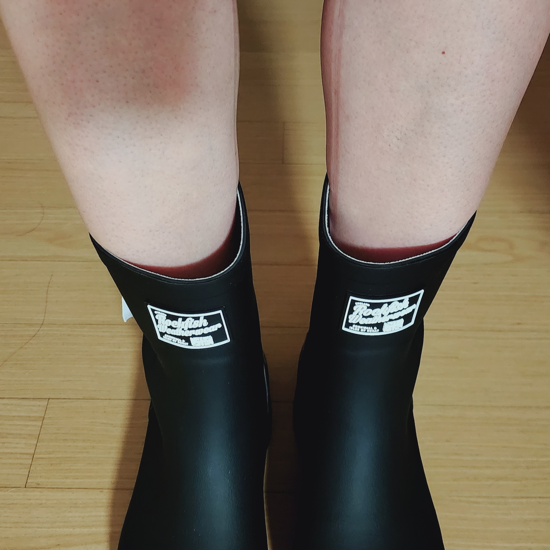 (W) Rockfishweatherwear Flatform Middle Rain Boots Black 착용 스타일