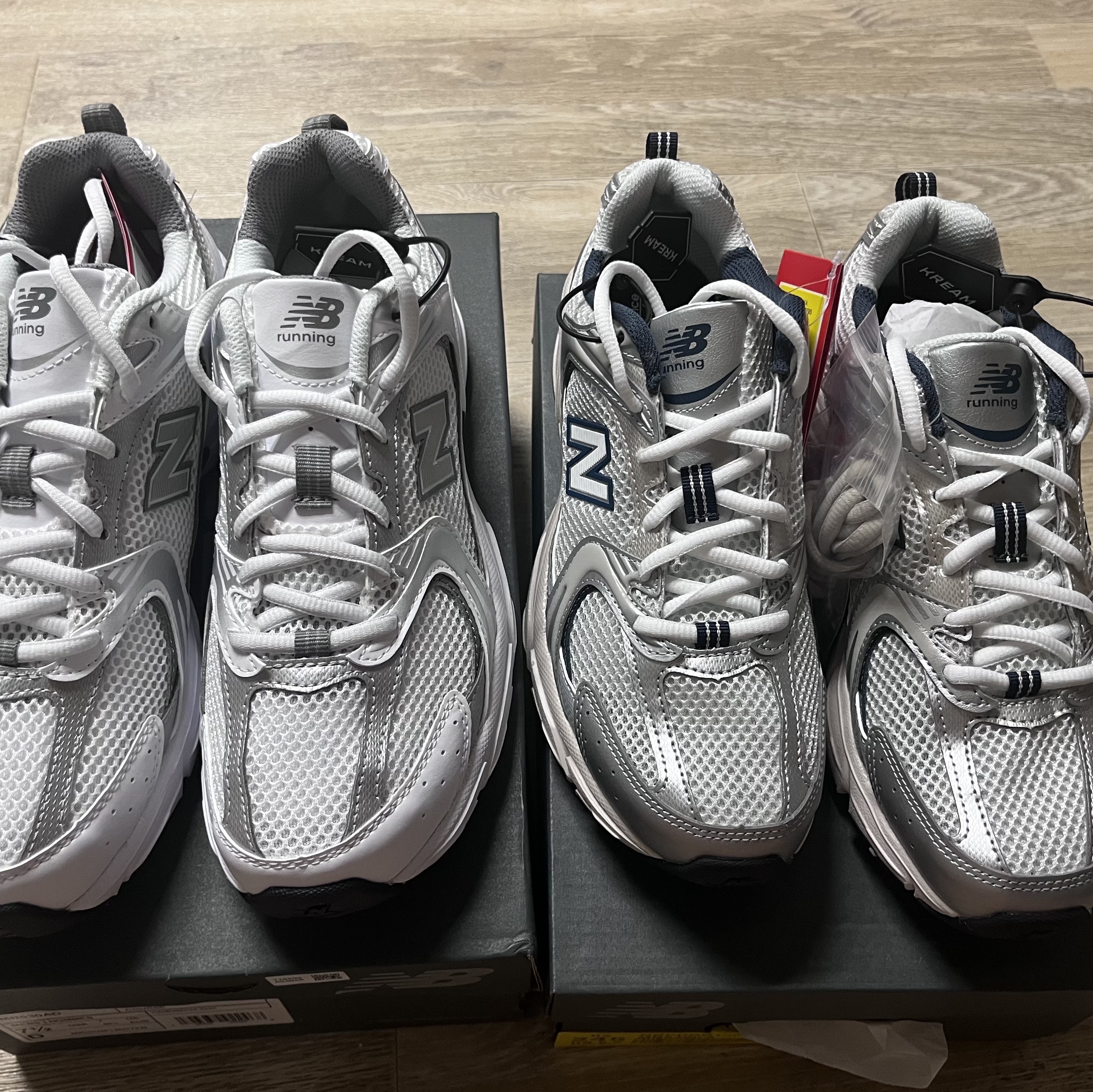 New Balance 530 Steel Grey, New Balance 530 White Silver 착용 스타일