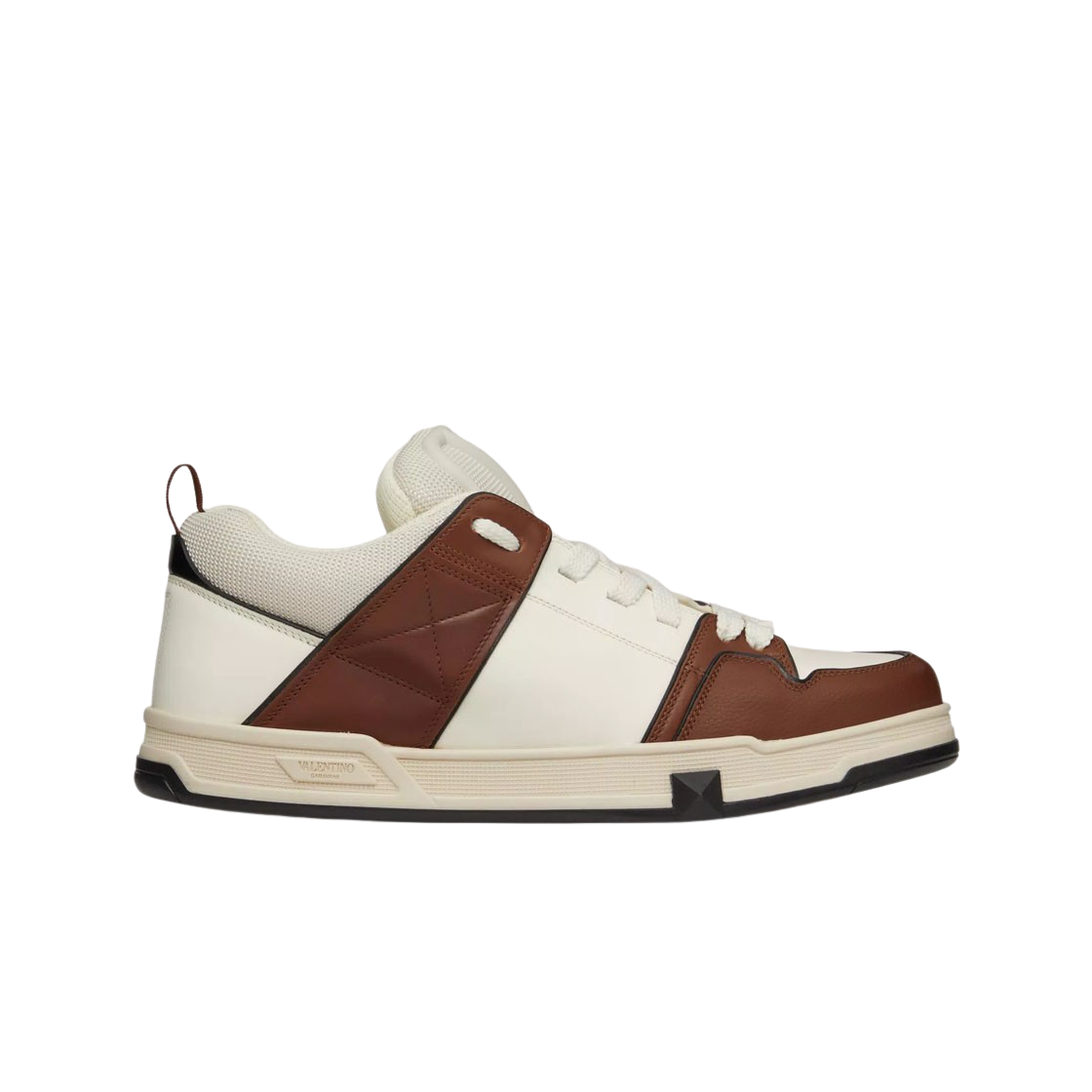 발렌티노 오픈 스케이트 카프스킨 & 패브릭 스니커즈 아이보리 초콜릿 브라운(Valentino Open Skate Calfskin and Fabric Sneakers Ivory Chocolate Brown) - 1
