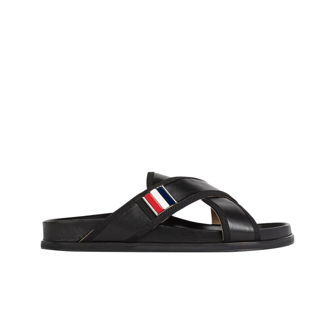 MFL093A-05584-001 Thom Browne Vitello Calf Enamel Criss Cross Loafer Sandal Black