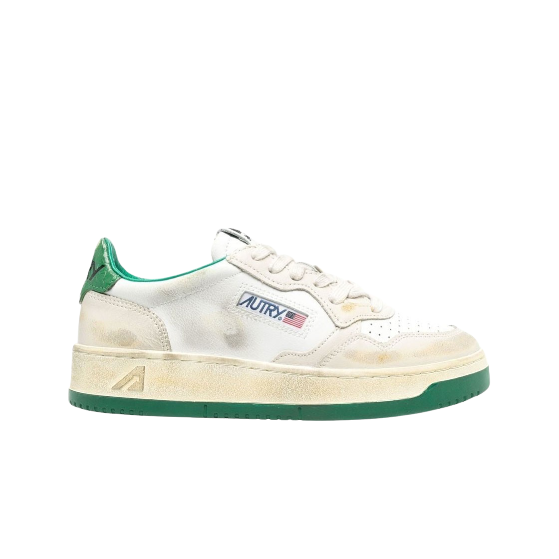 (W) 오트리 슈퍼 빈티지 메달리스트 로우 레더 스니커즈 화이트 아이보리 그린((W) Autry Super Vintage Medalist Low Leather Sneakers White Ivory Green) - 1