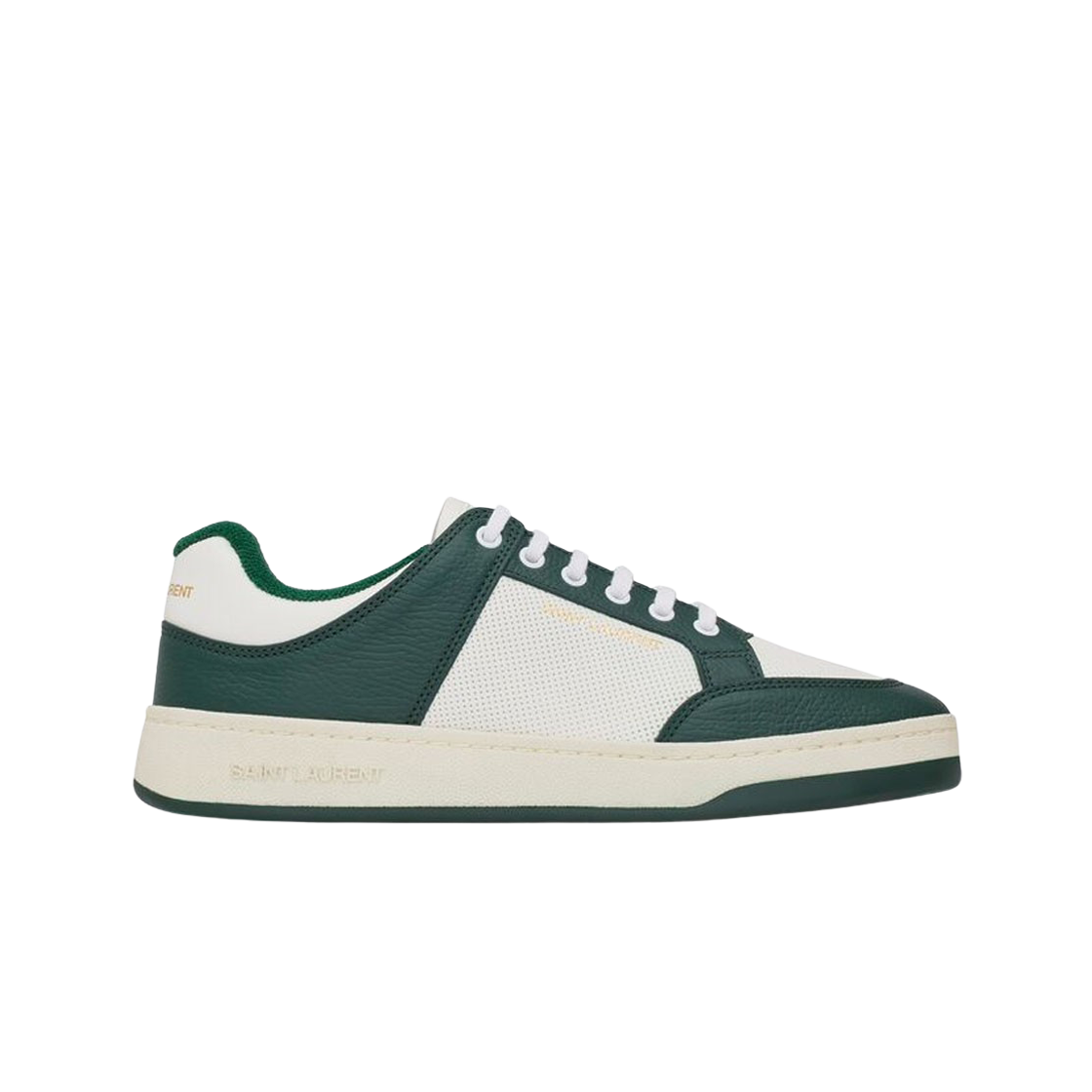 Saint Laurent SL/61 Low-Top Sneakers in Smooth and Grained Leather White Dark Green 상세 이미지 1