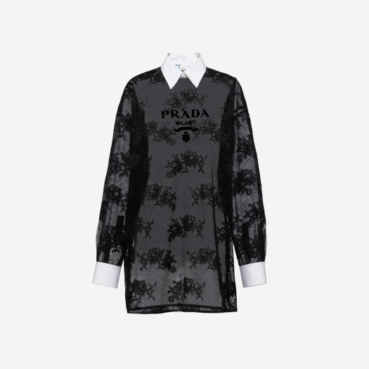 (W) 프라다 자수 레이스 포플린 미니 드레스 블랙 화이트