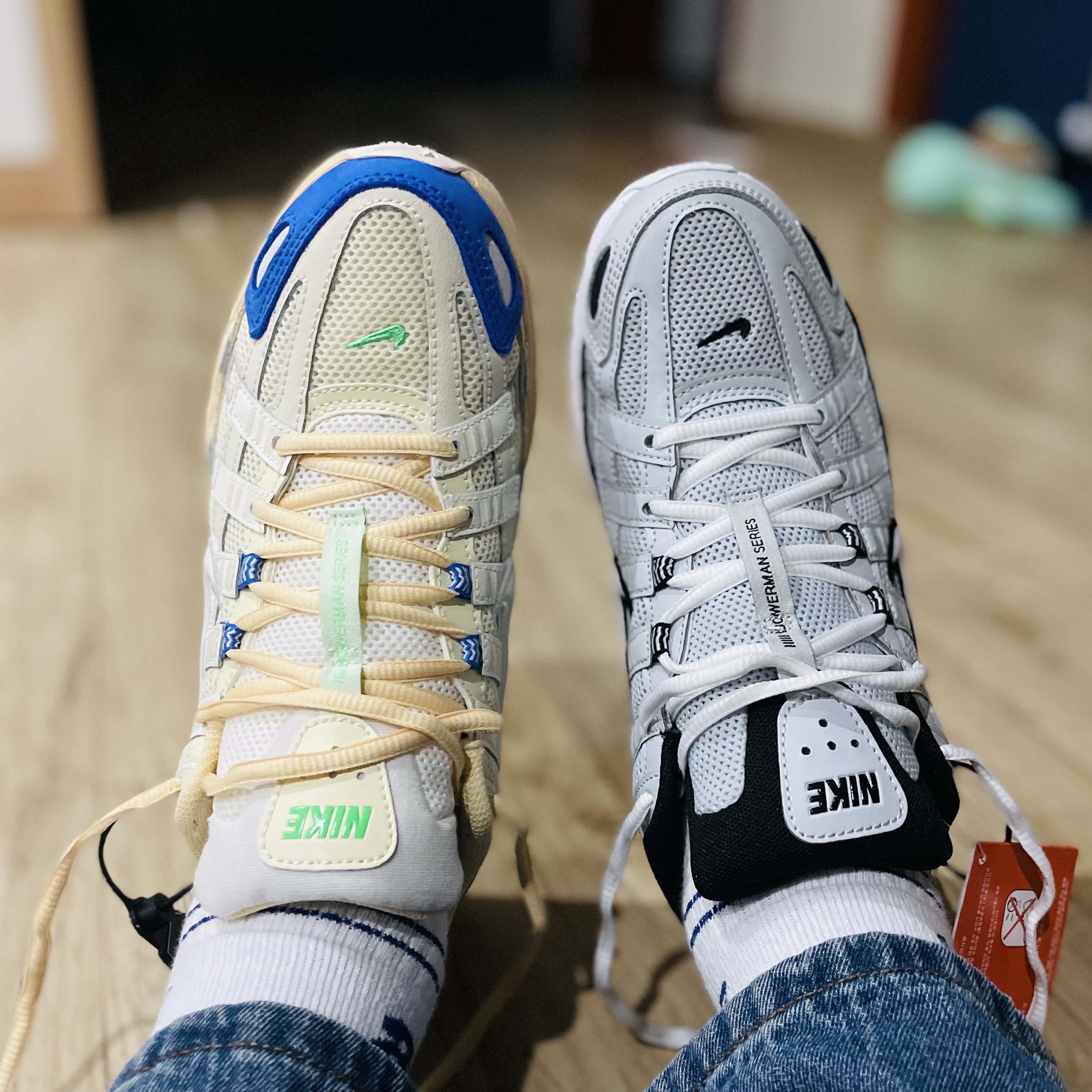 Nike P-6000 Coconut Milk Medium Blue 착용 스타일