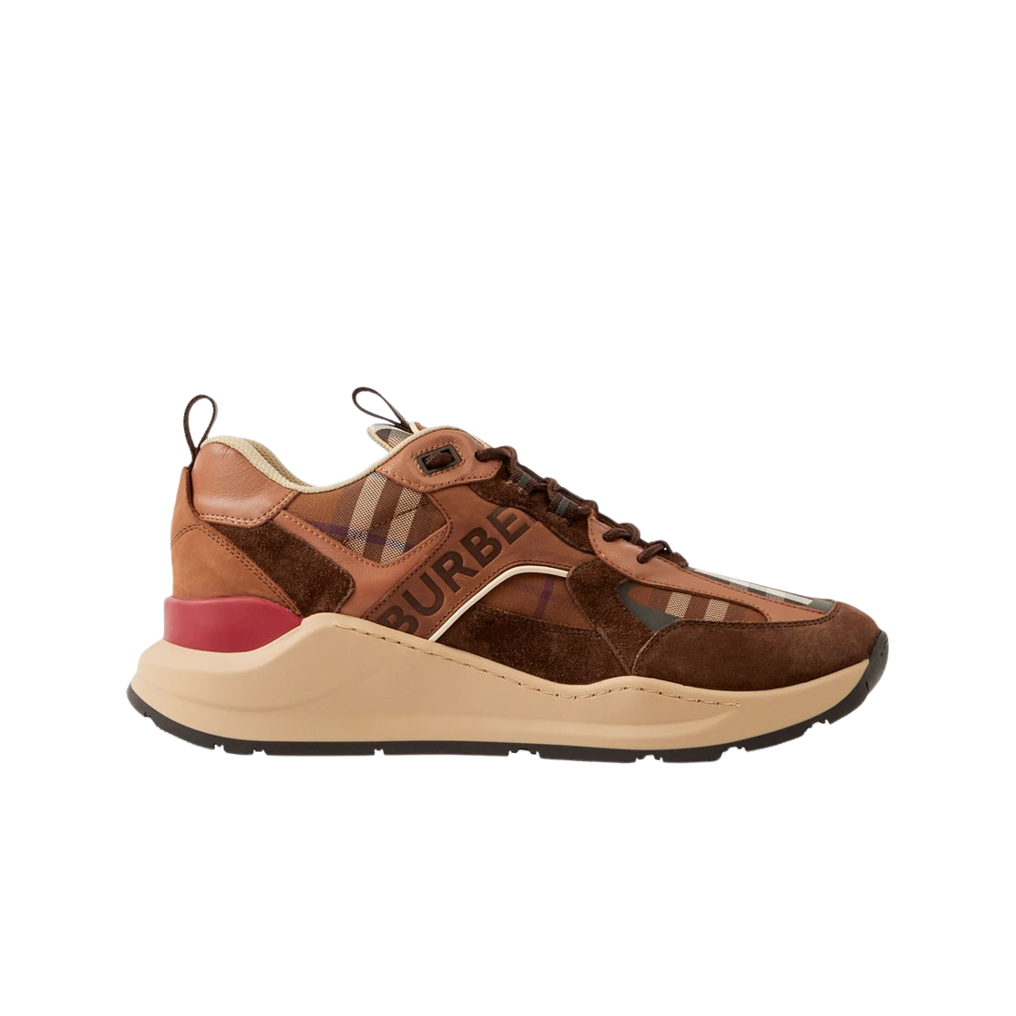 버버리 체크 스웨이드 스니커즈 다크 버치 브라운(Burberry Check Suede Sneakers Dark Birch Brown) - 1