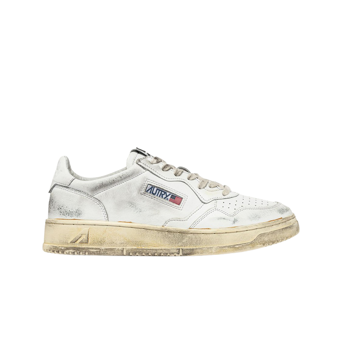 오트리 글루 피니쉬 이펙트 메달리스트 로우 슈퍼 빈티지 레더 스니커즈 화이트(Autry Glue Finish Effect Medalist Low Super Vintage Leather Sneakers White)