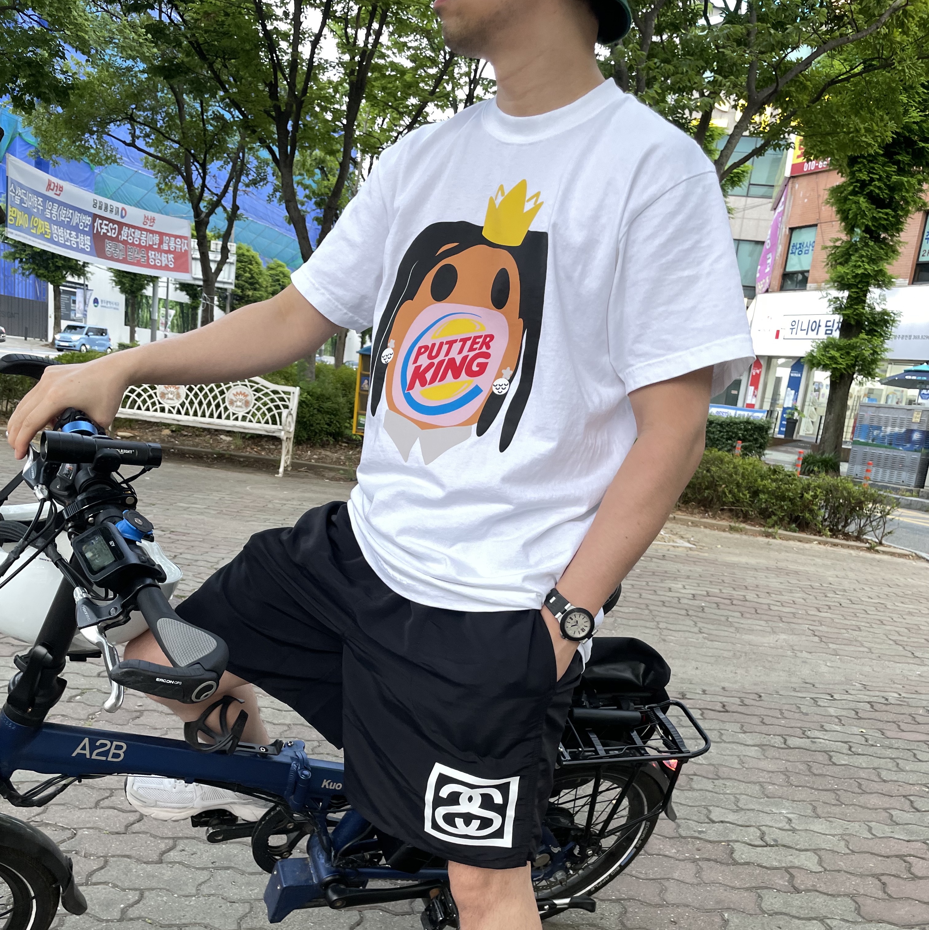 Stussy SS Link Water Shorts Black, Stussy Big Stock Bucket Hat Dark Green 착용 스타일 - 1