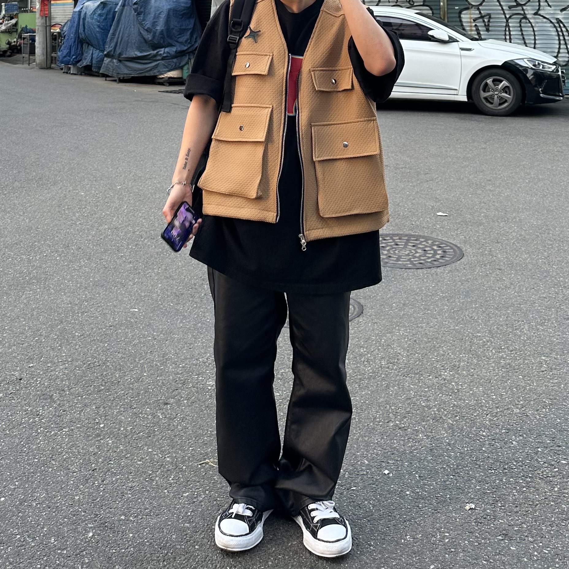 Maison Mihara Yasuhiro Peterson OG Sole Canvas Low Sneakers Black, Civision by CSC Vison Destroyed Cap Washed Black 착용 스타일 - 2