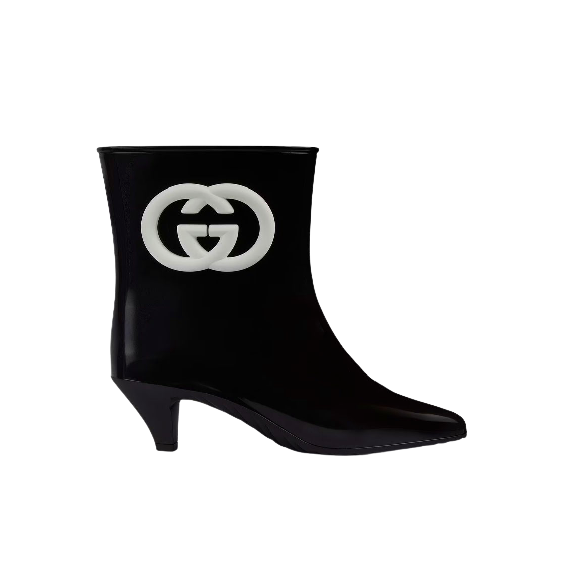 (W) 구찌 샤이니 러버 인터로킹 G 앵클 부츠 블랙