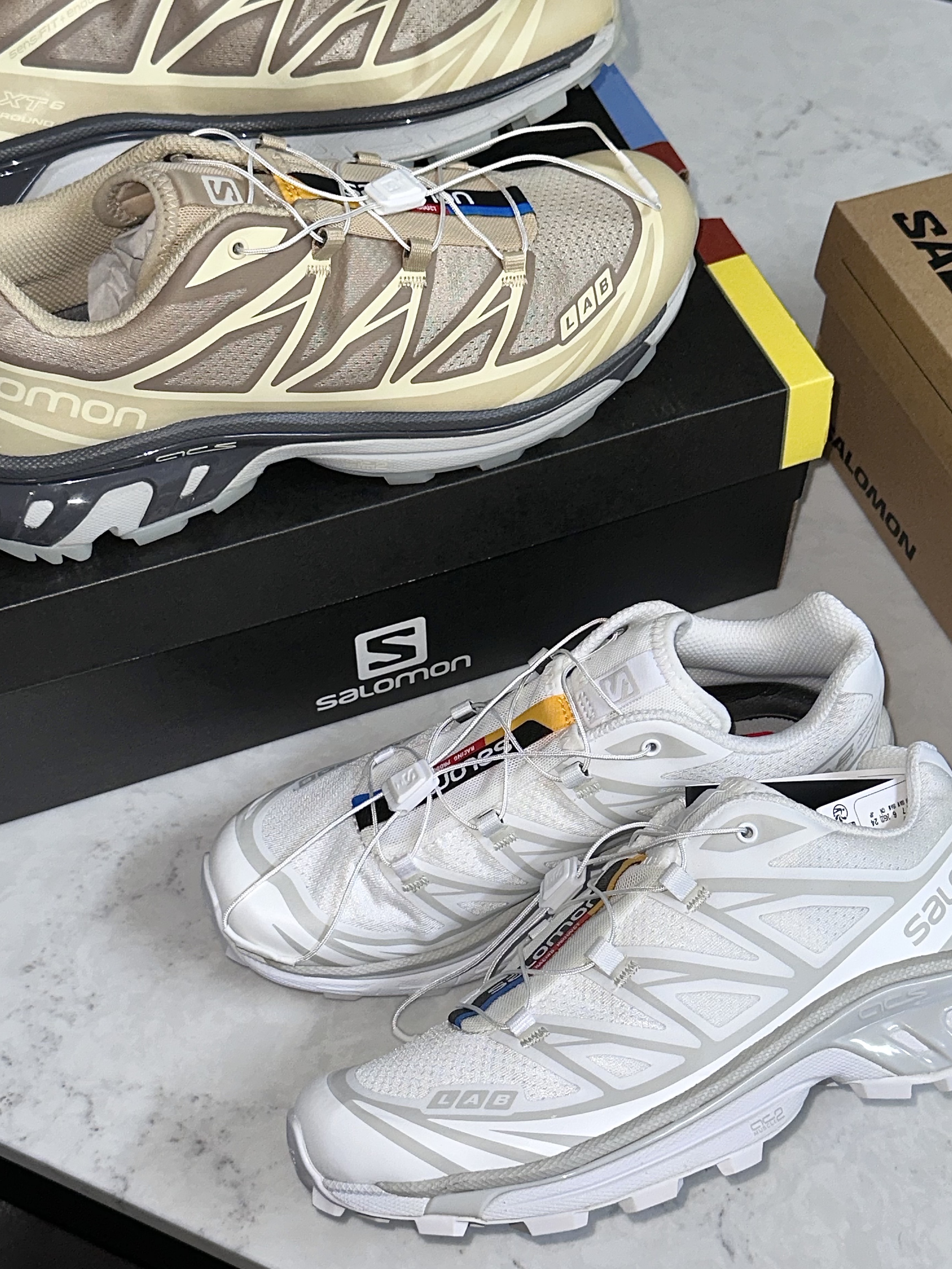 Salomon XT-6 ADV White, Salomon XT-6 Clear Safari Vanila Ice 착용 스타일