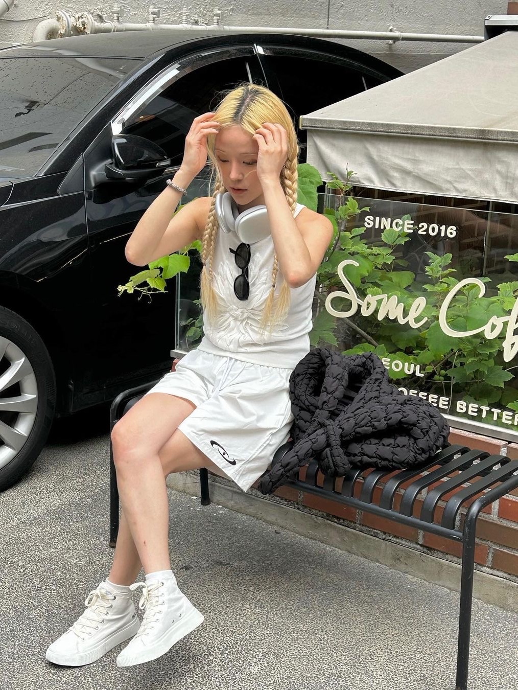 Pepper Pepper Women 1990's Track Half Pants White, Pepper Pepper Women 1990's Track Half Pants Blue 착용 스타일 - 3