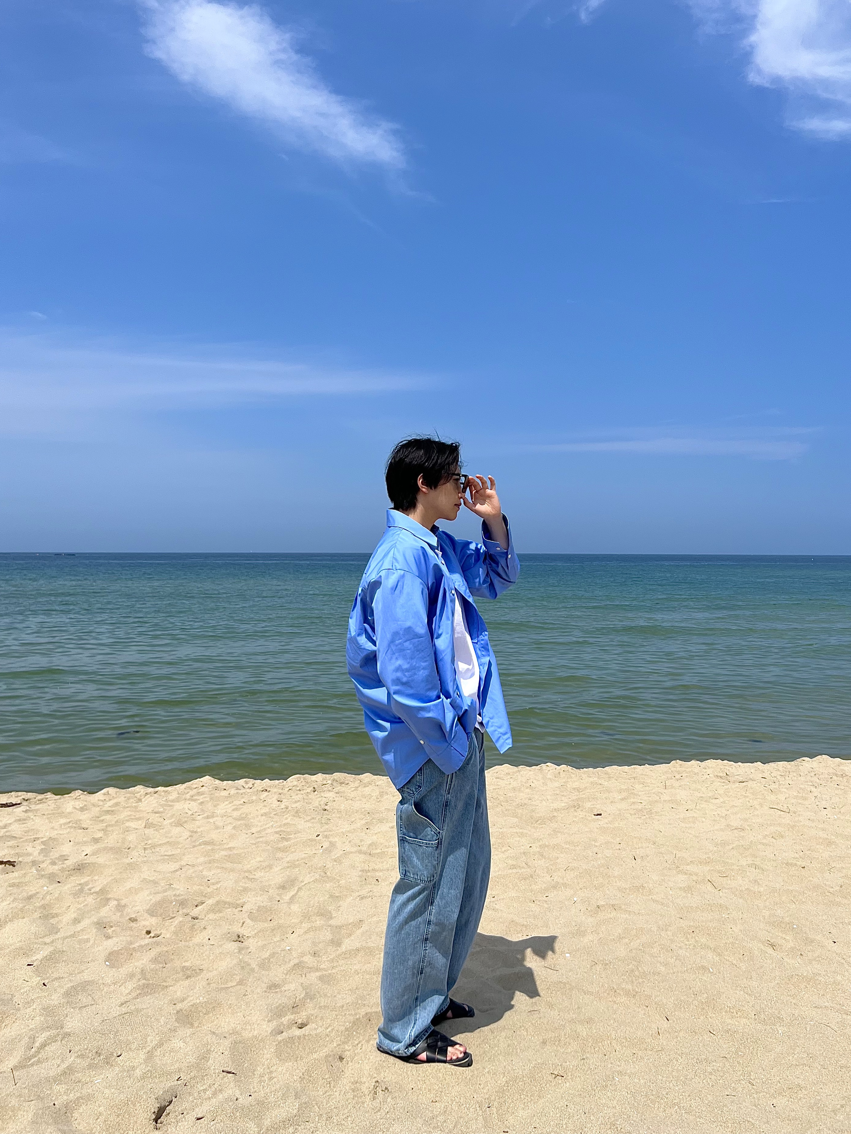 Wooyoungmi Cotton Back Logo Shirt Blue - 23SS, Gentle Monster x CAI XU KUN 0004 01 Black 착용 스타일 - 3