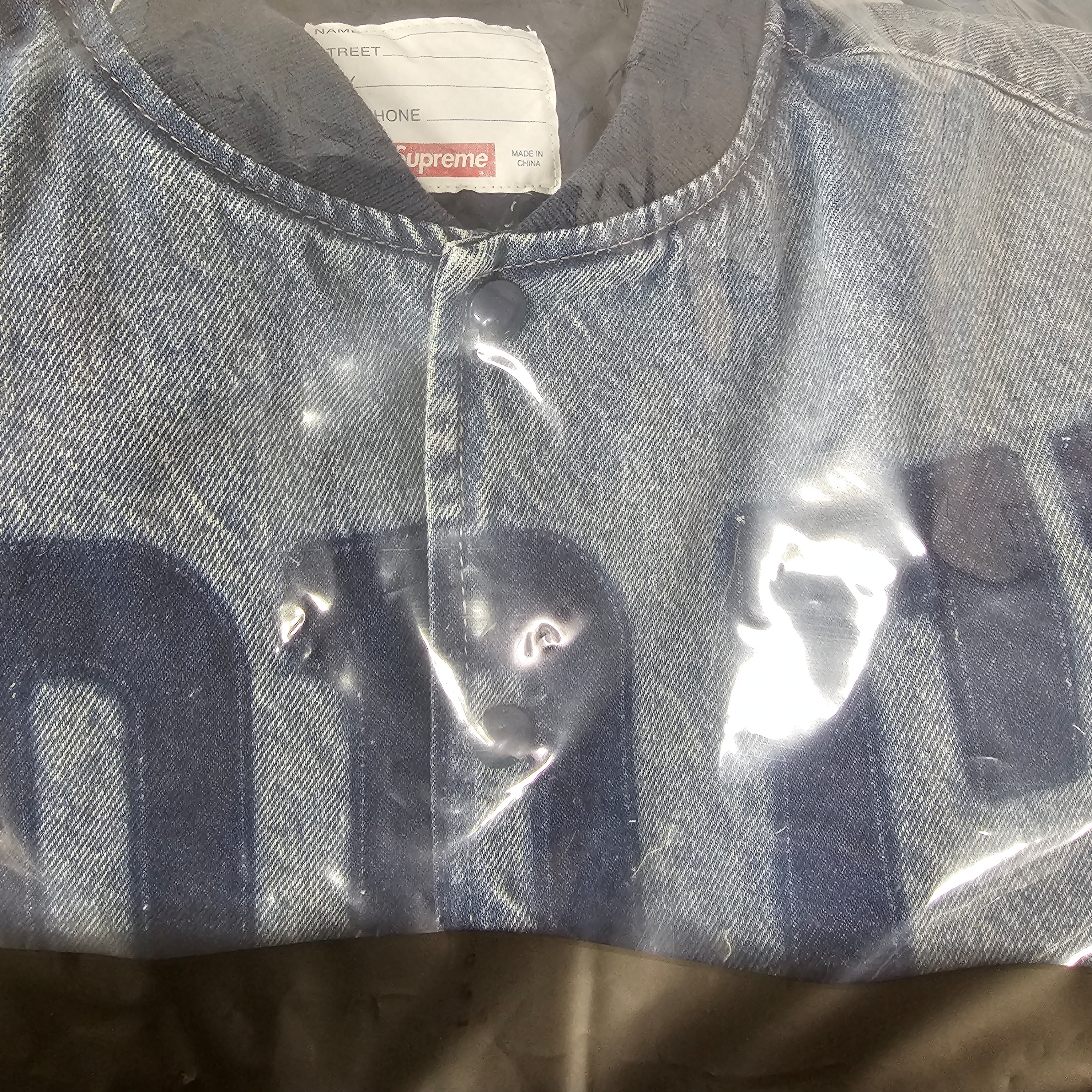 Supreme Washed Knockout Denim Varsity Jacket Washed Blue - 23SS 착용 스타일