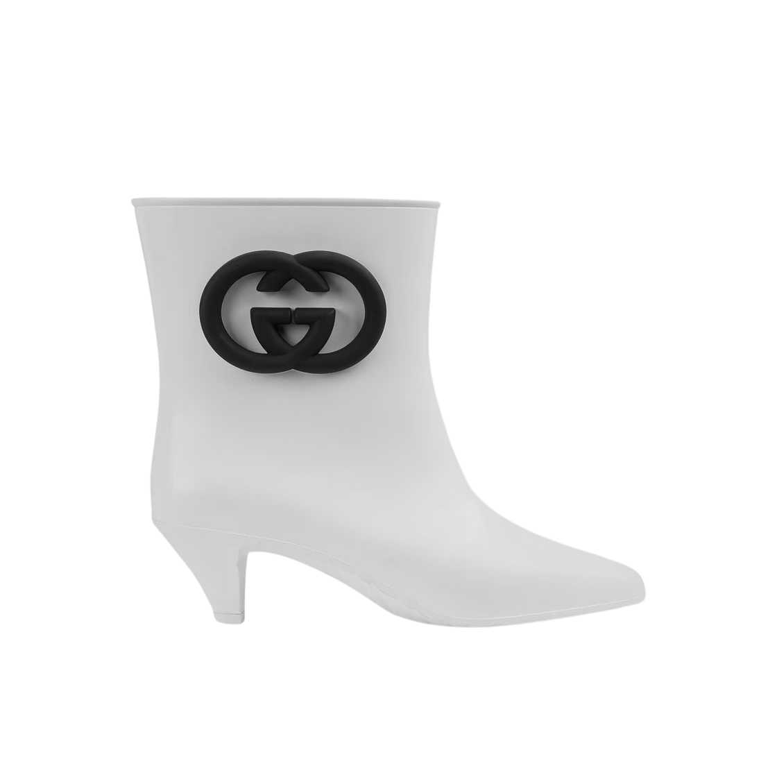 (W) 구찌 샤이니 러버 인터로킹 G 앵클 부츠 화이트((W) Gucci Interlocking G Ankle Boot in Shiny Rubber White) - 1
