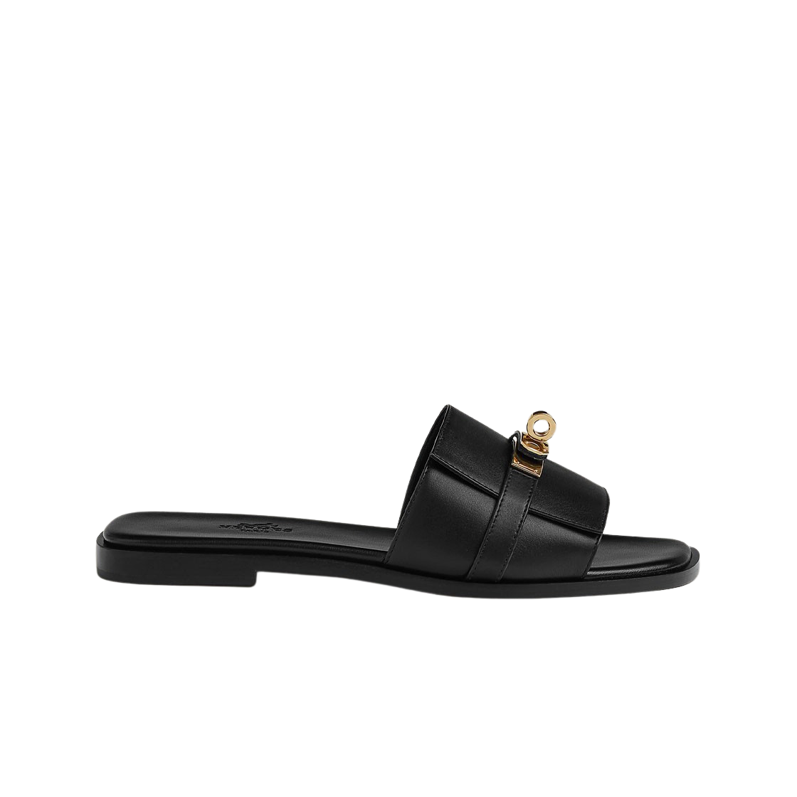 (W) Hermes Giulia Sandal Calfskin & Permabrass Noir