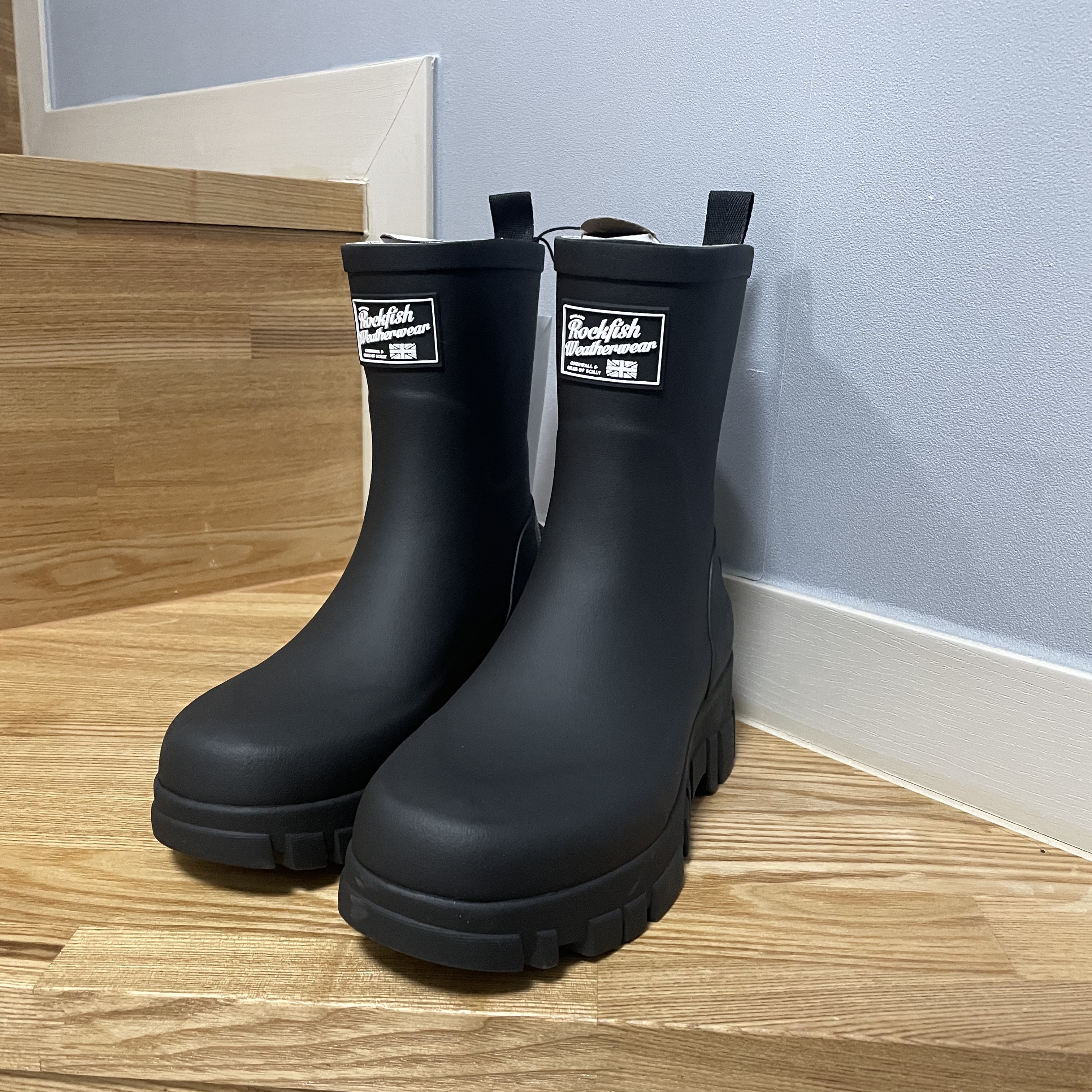 (W) Rockfishweatherwear Flatform Middle Rain Boots Black 착용 스타일
