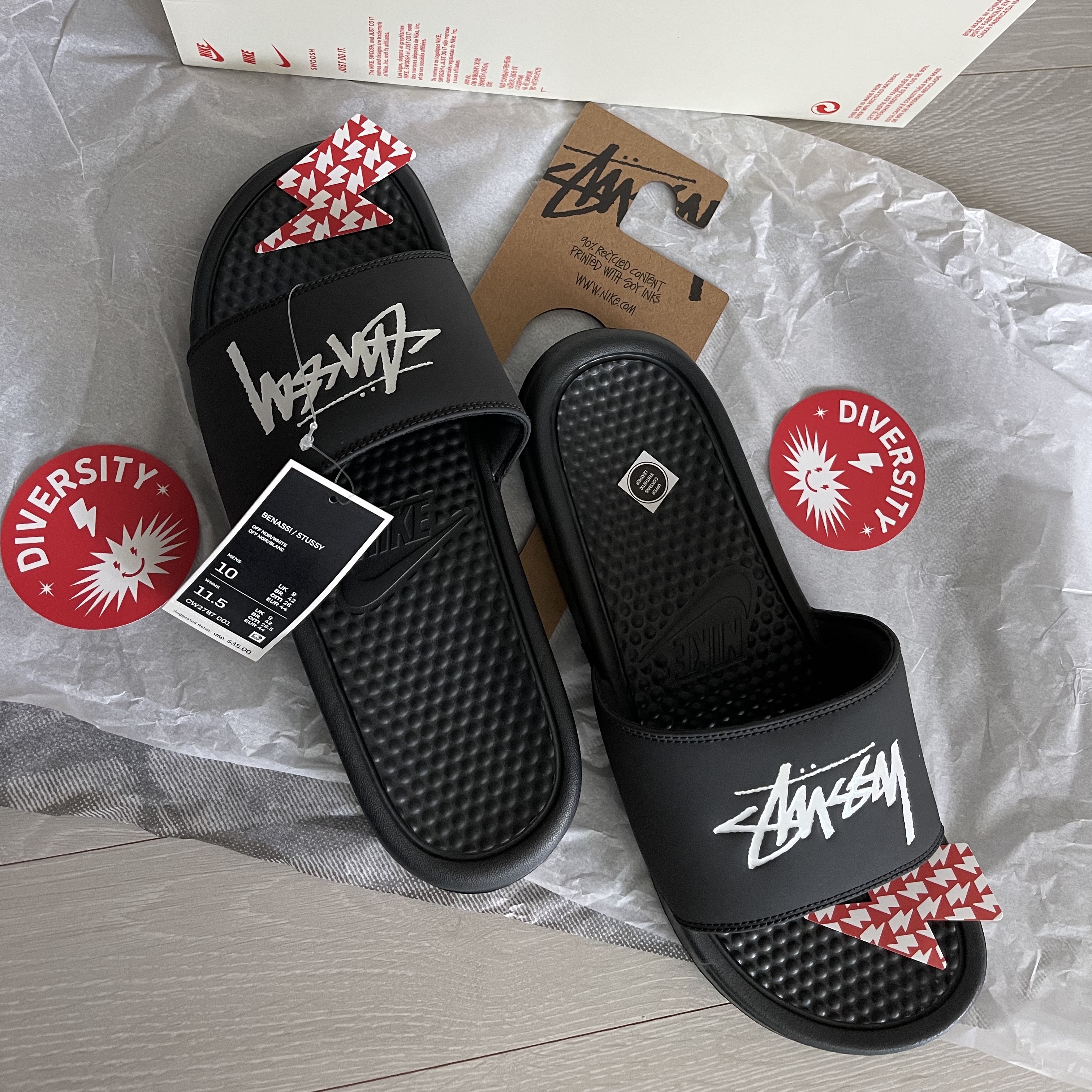 Nike x Stussy Benassi Slide Off Noir 착용 스타일