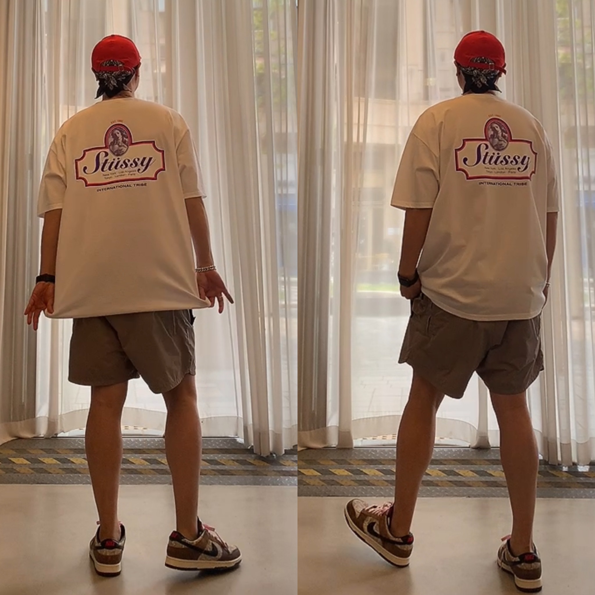 Nike Dunk Low PRM Head to Head, Stussy Authentic T-Shirt White 착용 스타일 - 1