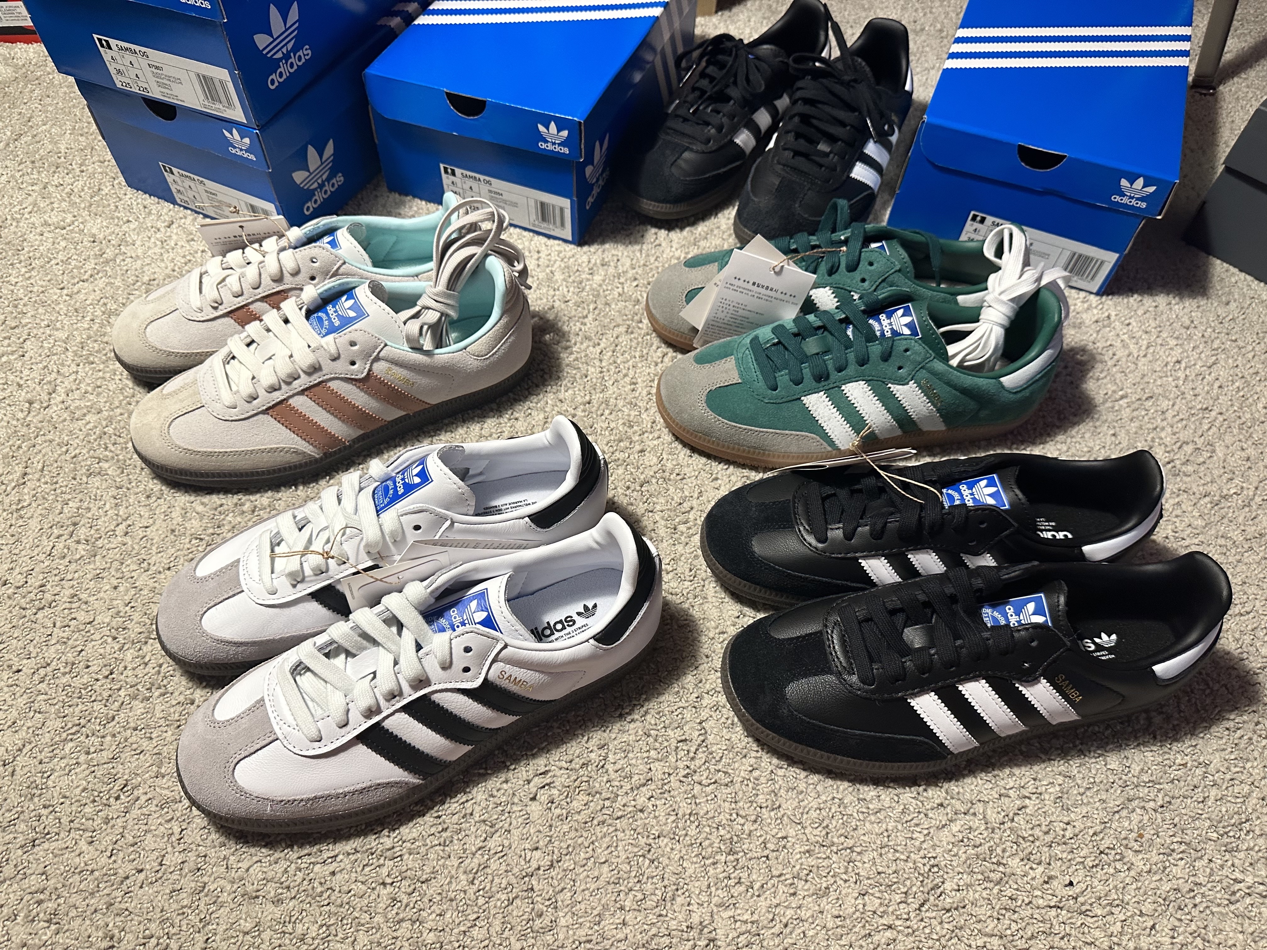 Adidas Samba OG Collegiate Green Gum, Adidas Samba OG Crystal White Clay Strata 착용 스타일 - 1