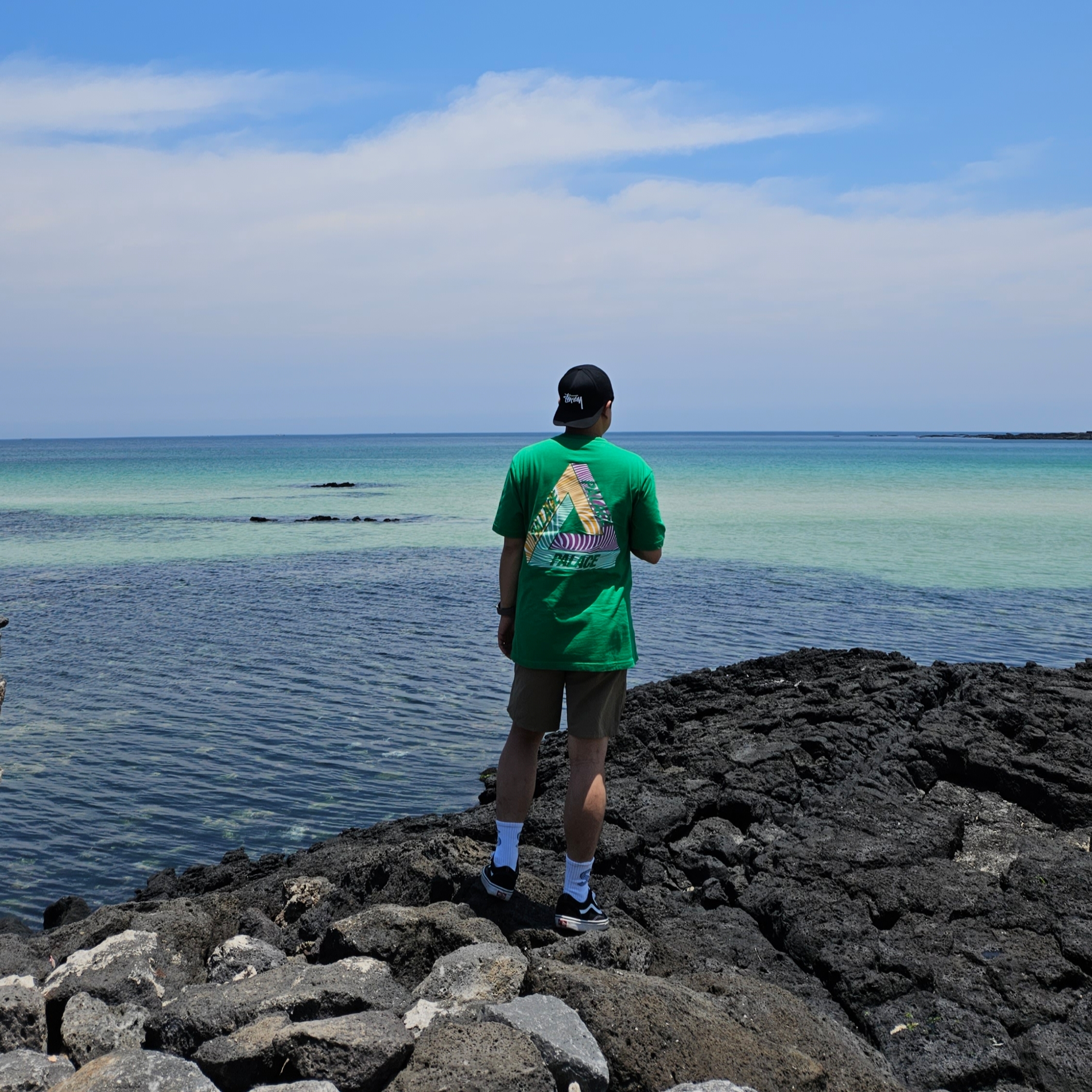 Palace Tri-Tex T-Shirt Green - 20SS, Stussy Big Stock Point Crown Cap Black 착용 스타일 - 1