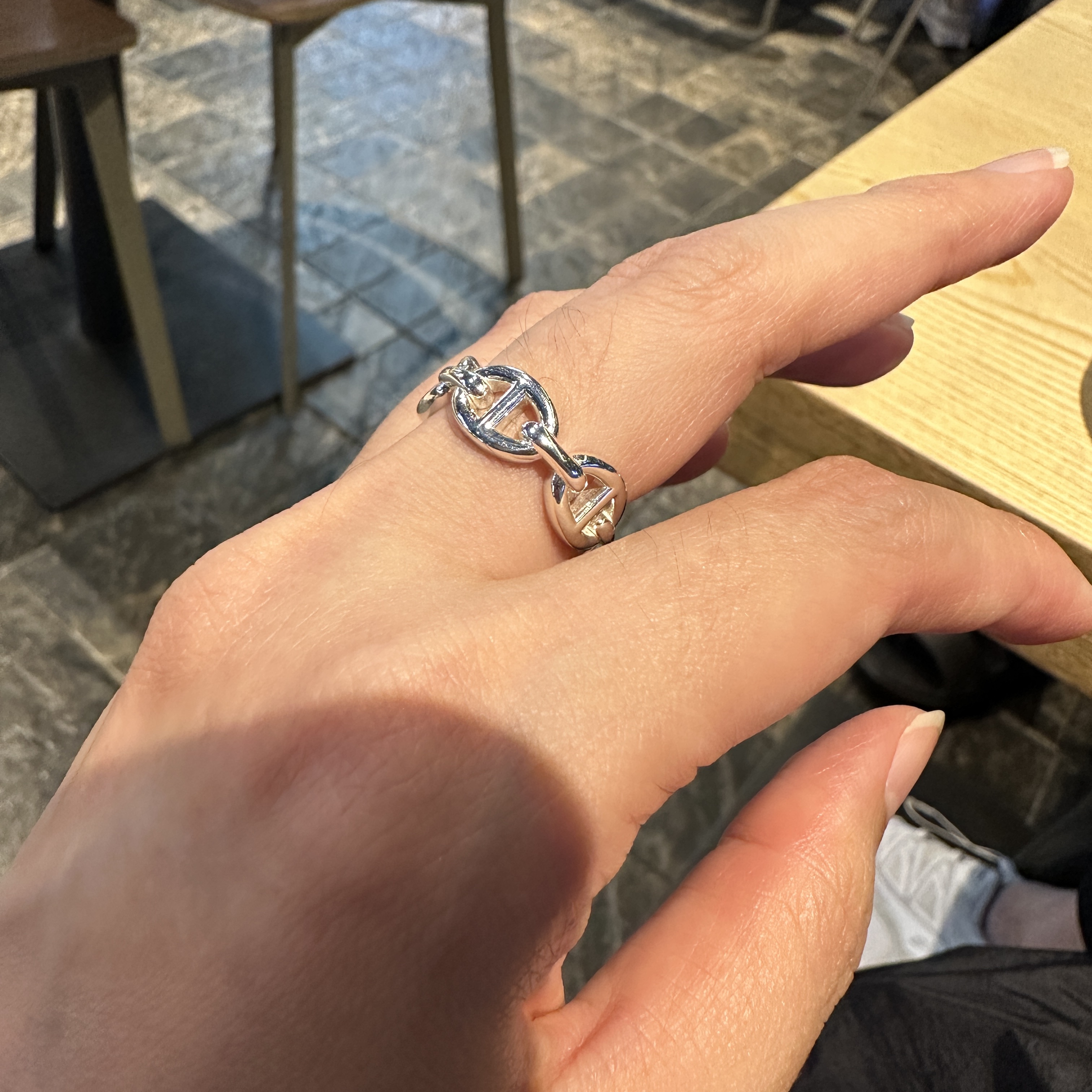 (W) Hermes Small Chaine D'Ancre Enchainee Ring Sterling Silver 착용 스타일