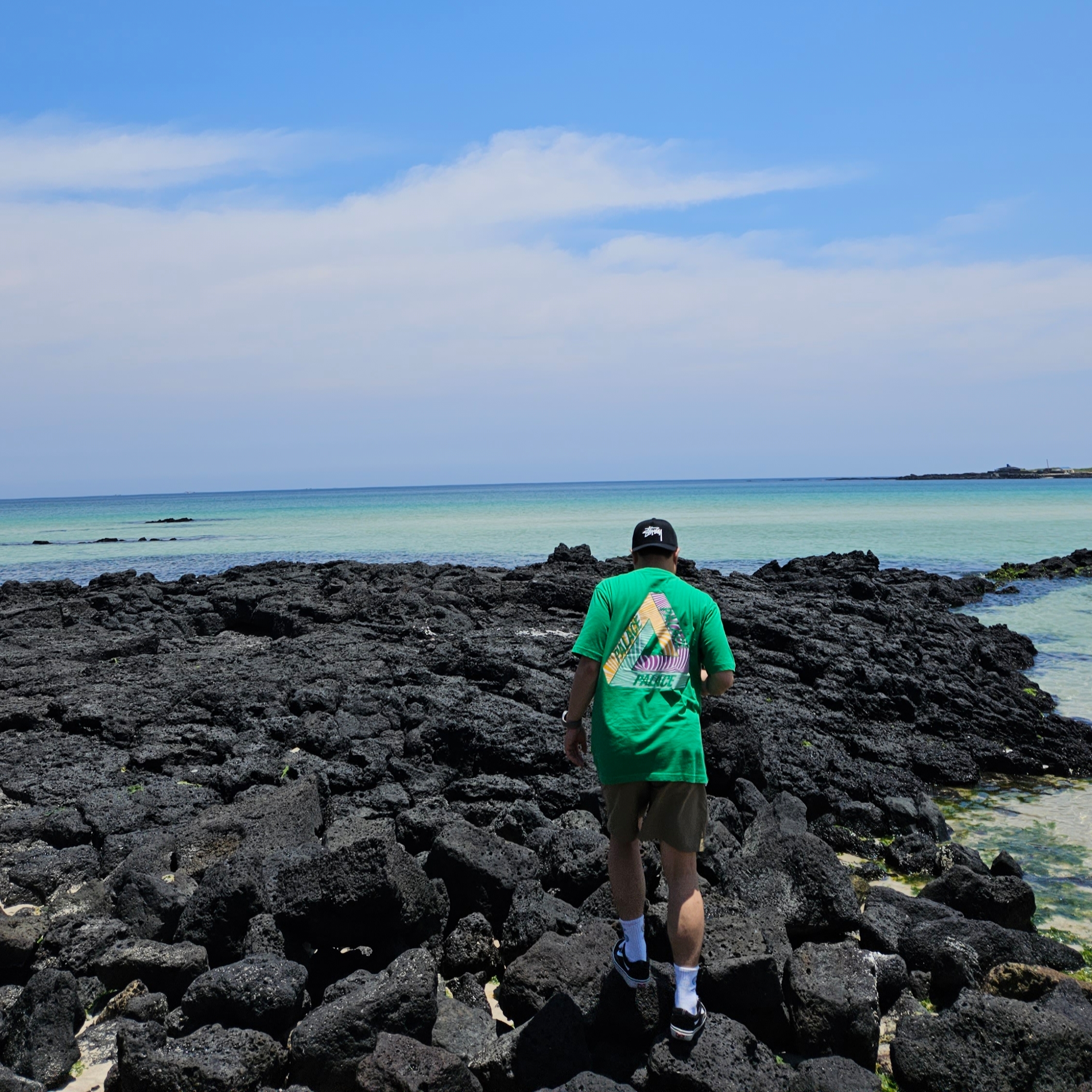 Palace Tri-Tex T-Shirt Green - 20SS, Stussy Big Stock Point Crown Cap Black 착용 스타일 - 2