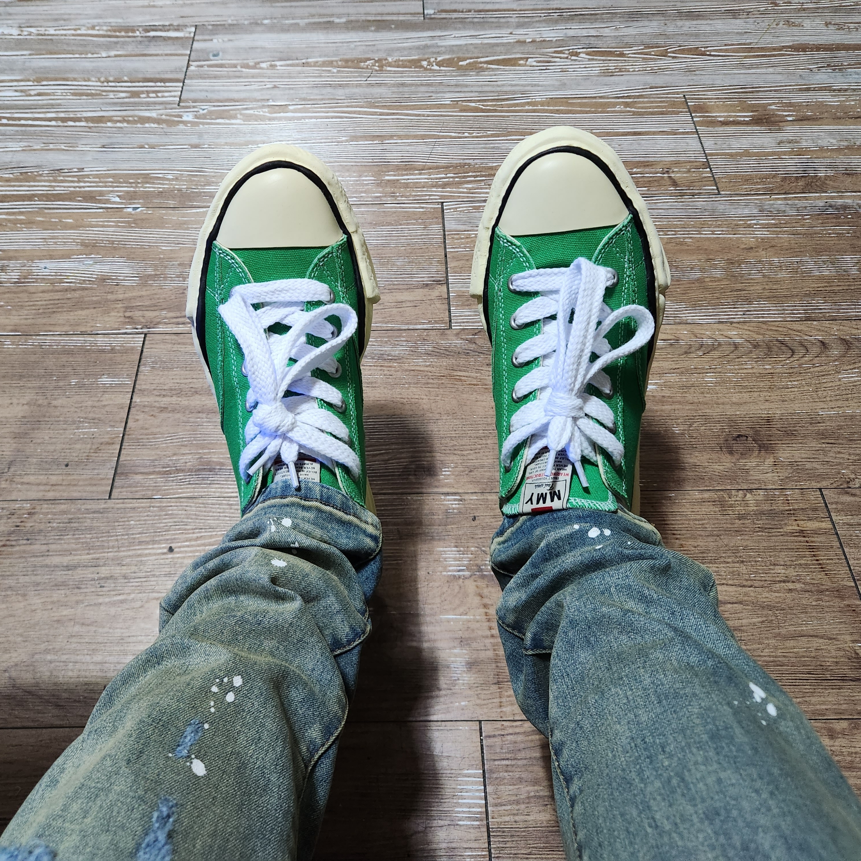 Maison Mihara Yasuhiro Peterson VL OG Sole Canvas Low-top Sneakers Green 착용 스타일 - 4