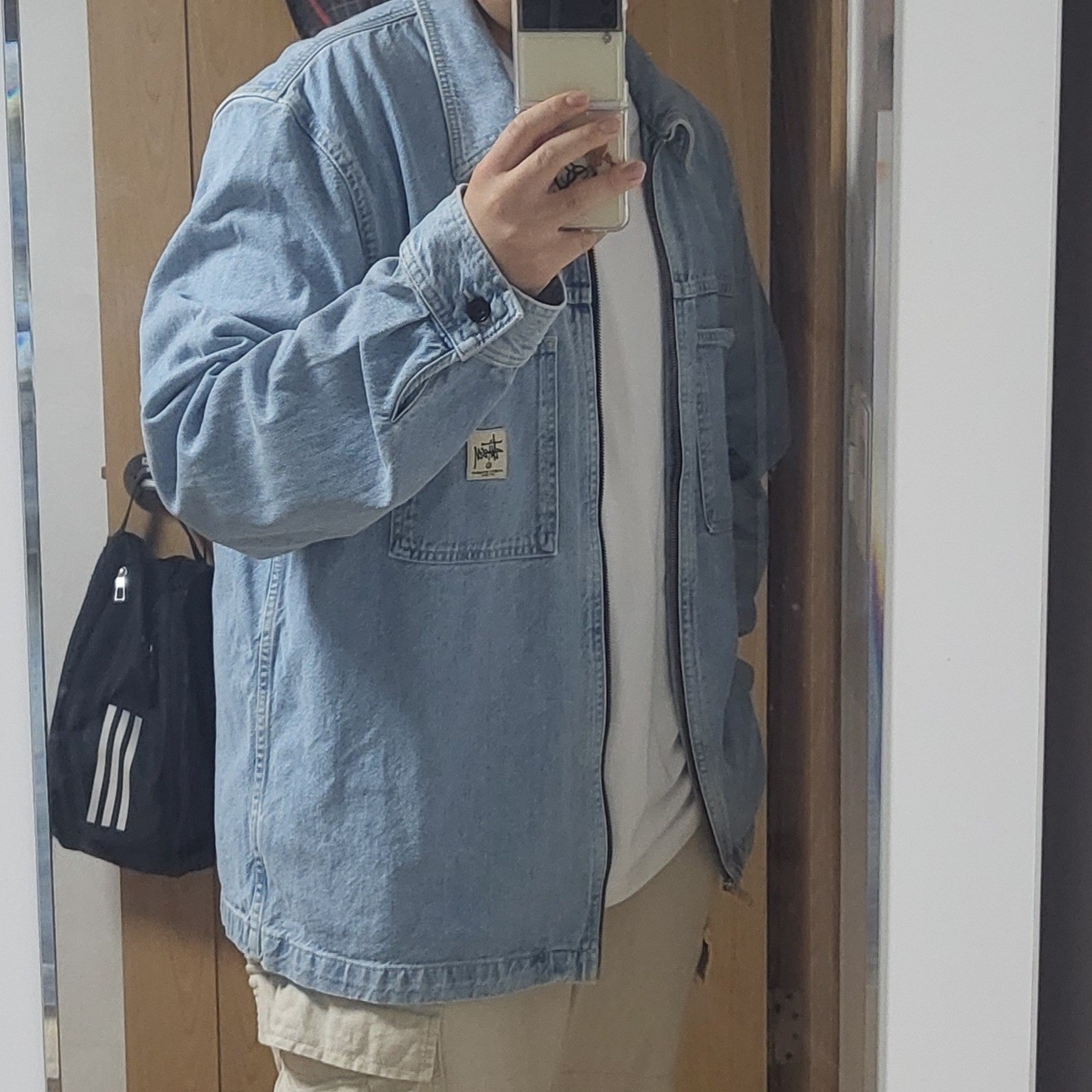 Stussy Denim Zip Up Work Shirt Stone Wash 착용 스타일