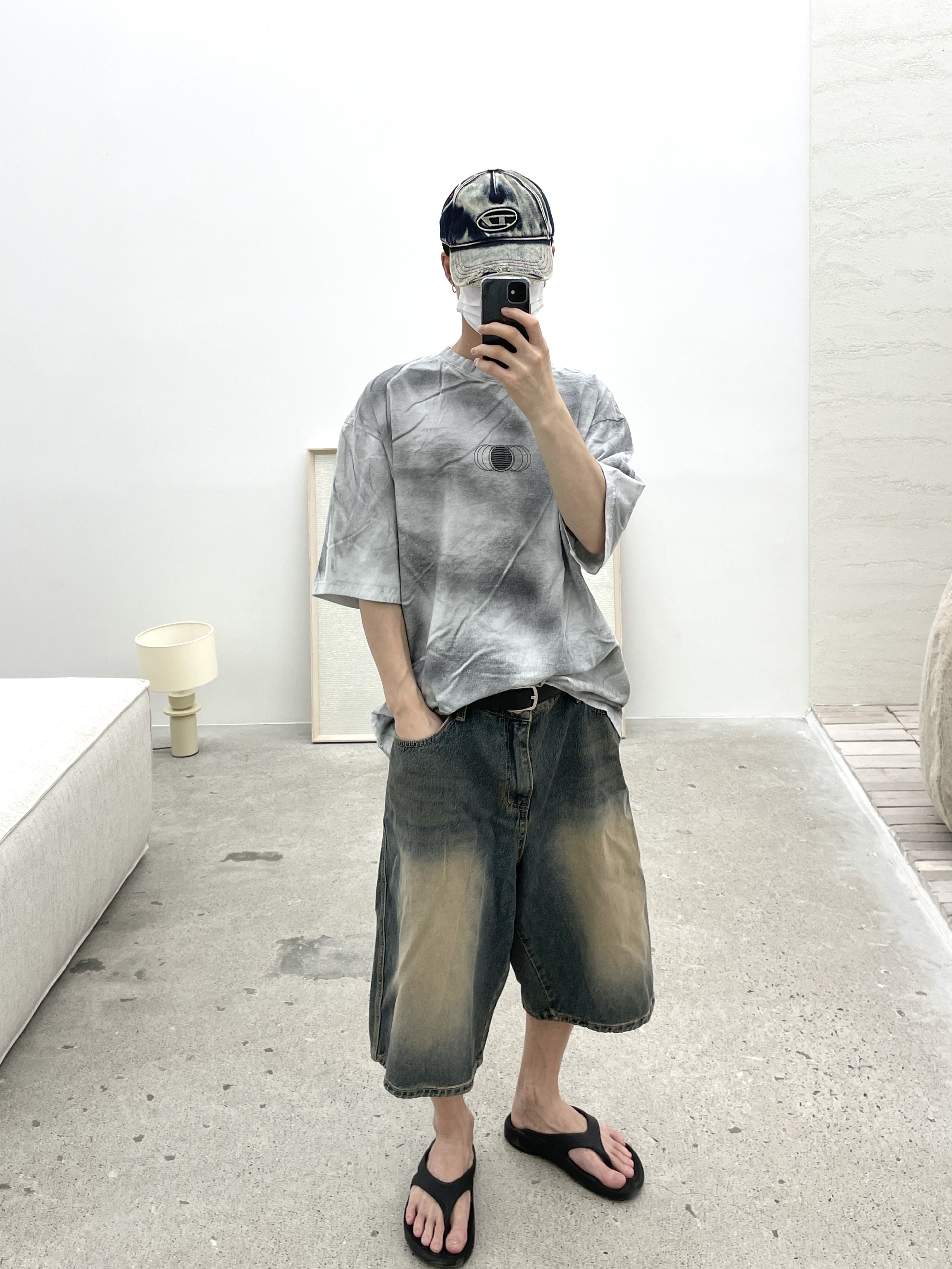 Diesel C-Seymon Treated Denim Baseball Cap Blue White, Oofos OOriginal Black 착용 스타일