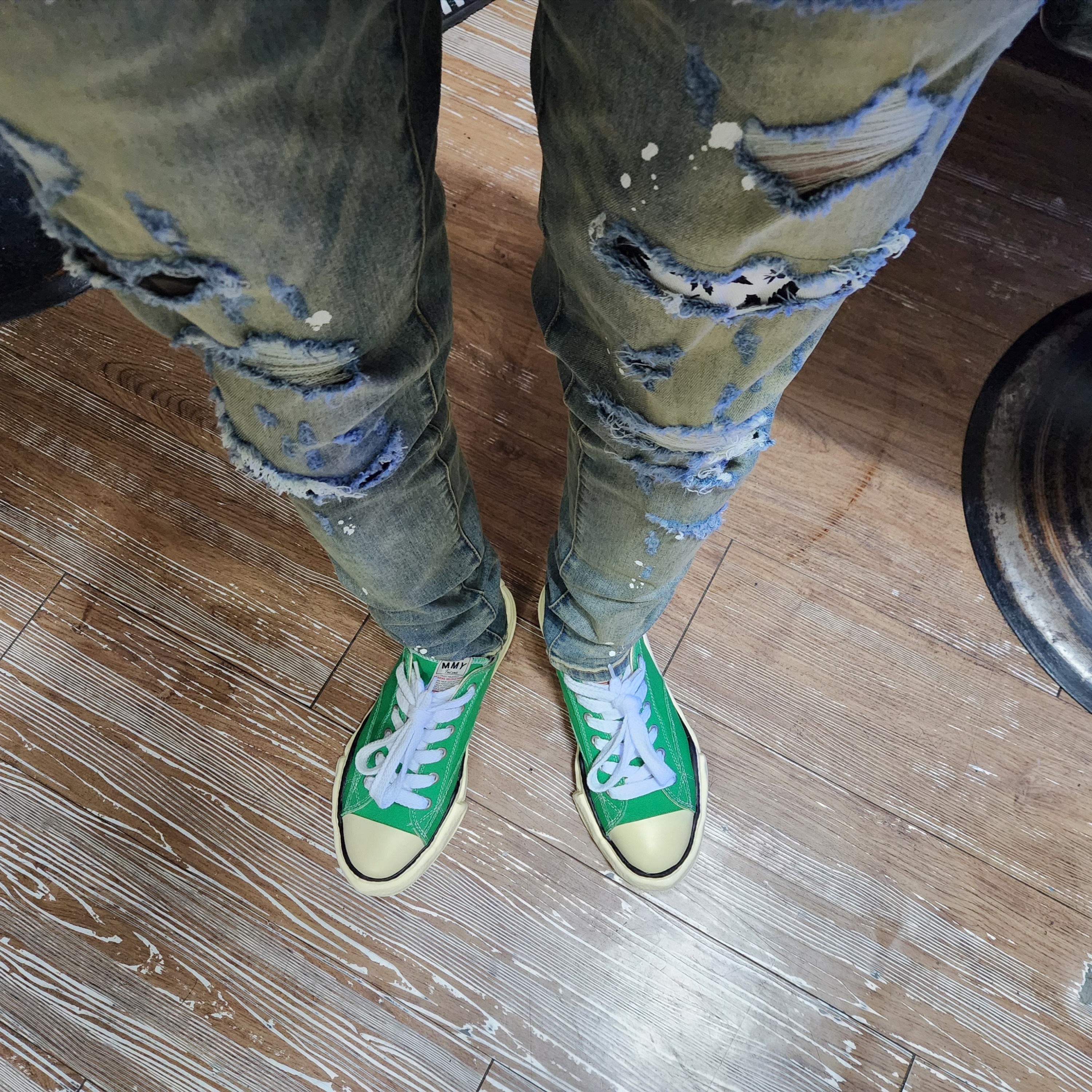 Maison Mihara Yasuhiro Peterson VL OG Sole Canvas Low-top Sneakers Green 착용 스타일 - 1