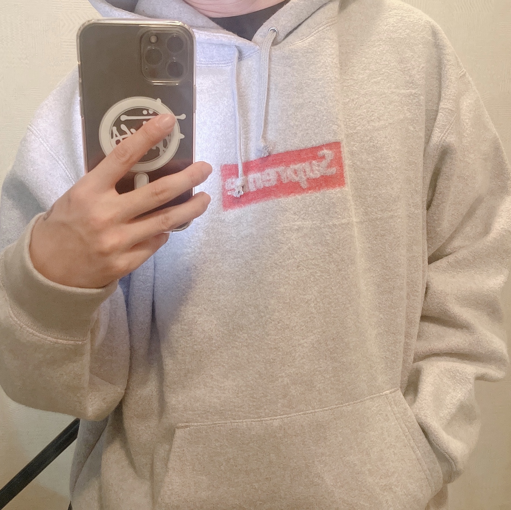 Supreme Inside Out Box Logo Hooded Sweatshirt Heather Grey - 23SS 착용 스타일