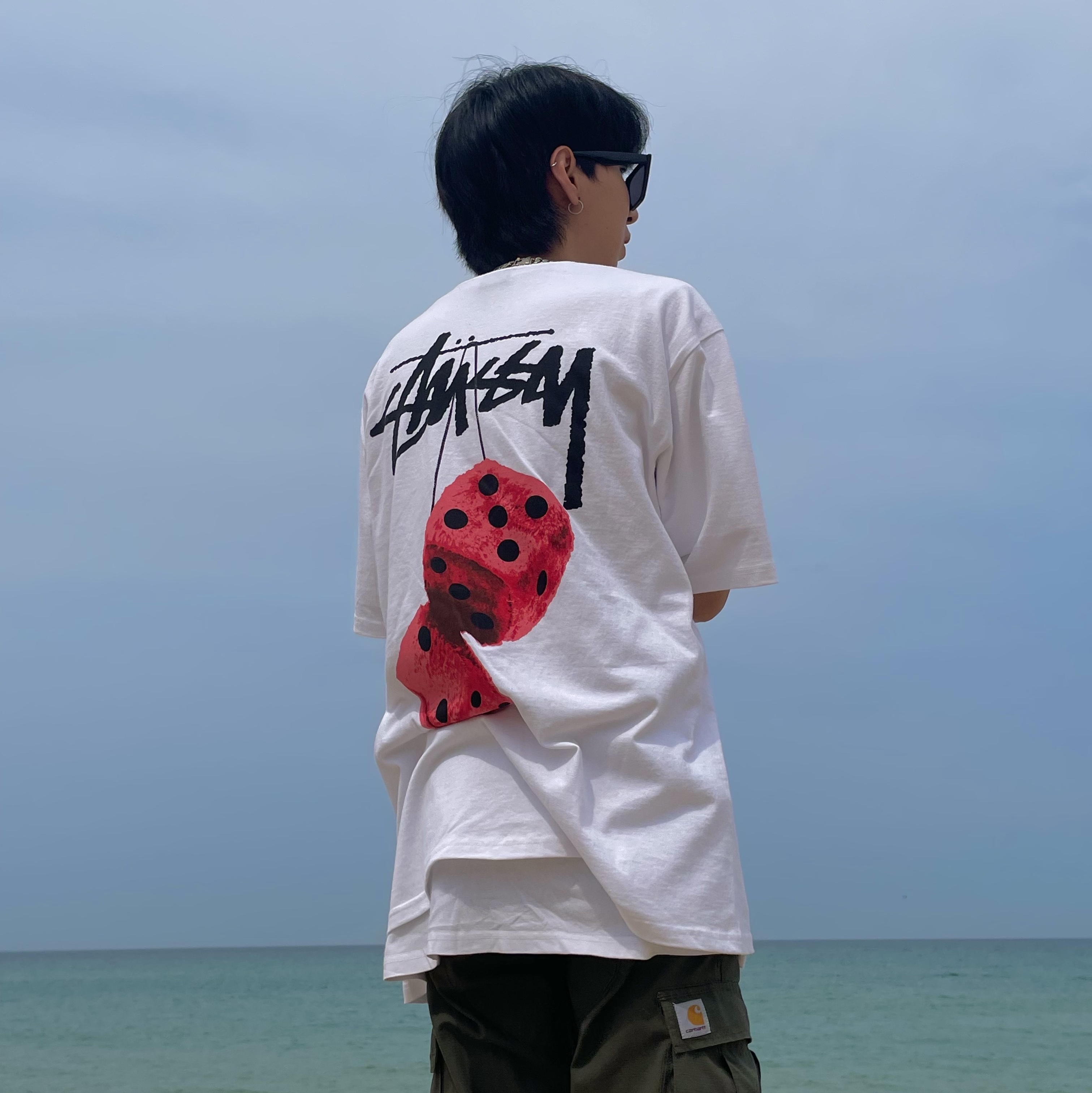 Stussy Fuzzy Dice T-Shirt White 착용 스타일