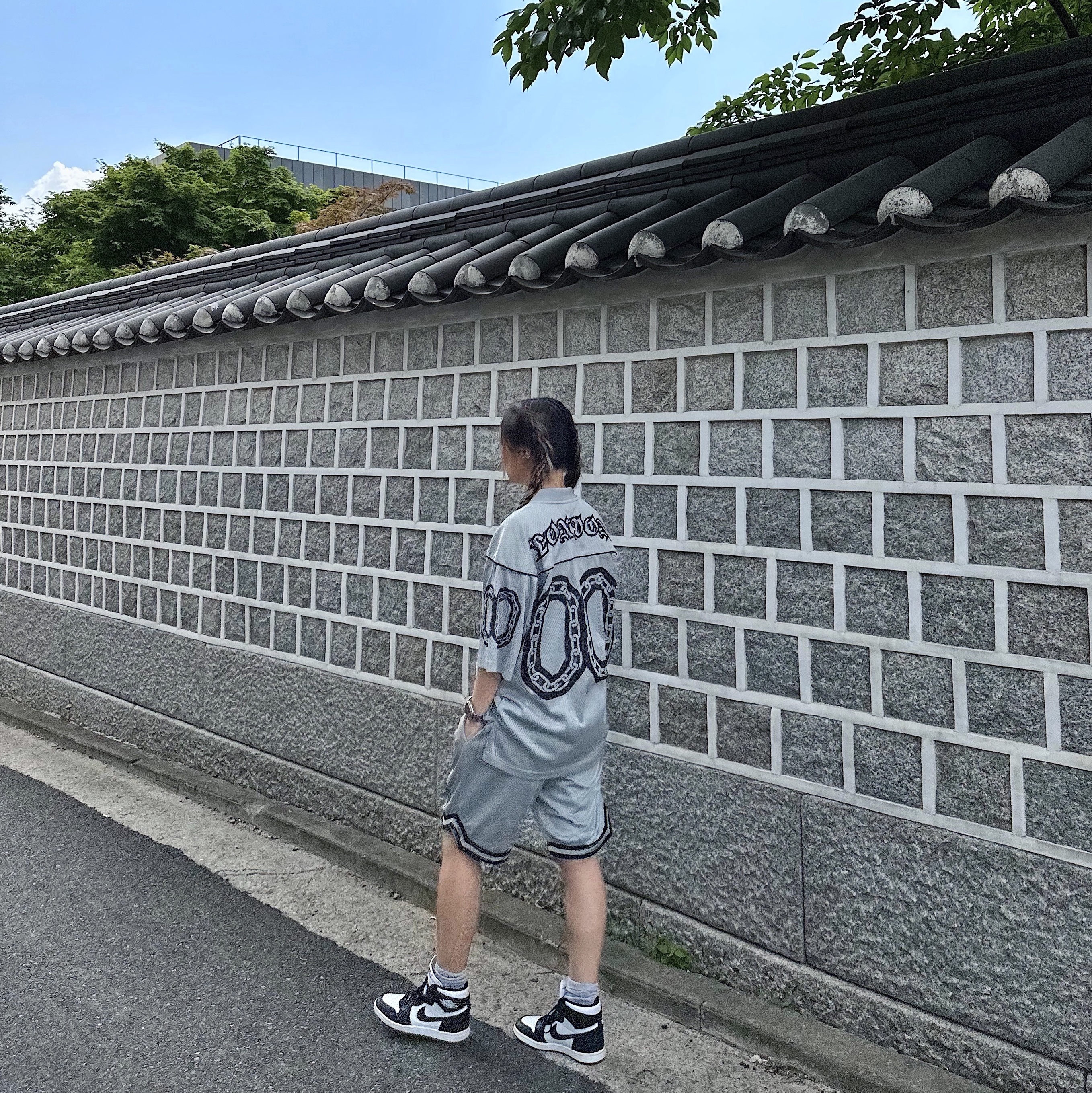 Jordan 1 High 85 Black White, Palace Hesh Athletic Jersey Silver - 23SS 착용 스타일 - 3