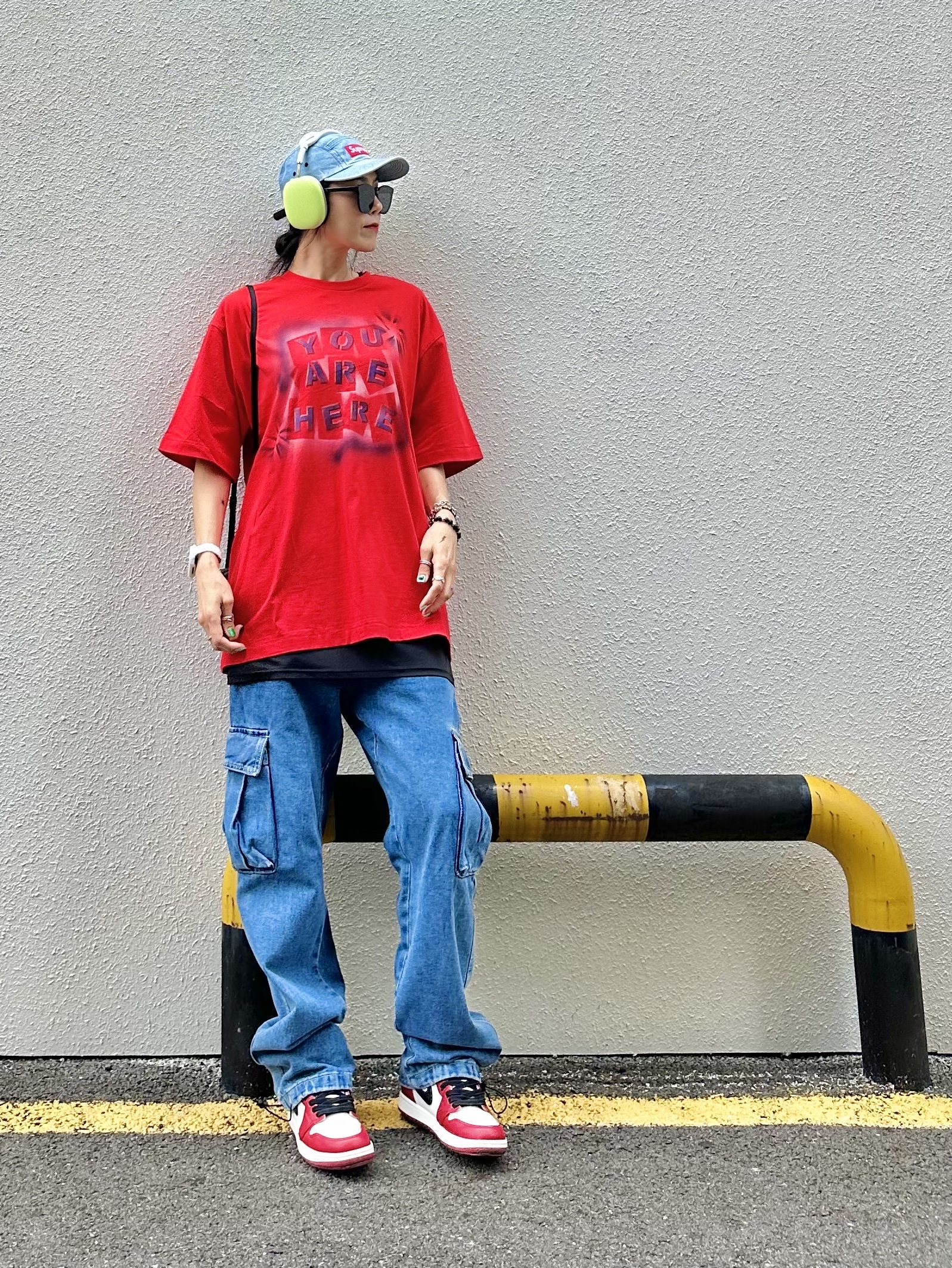 Jordan 1 Retro High OG Chicago 2022, Supreme Washed Chino Twill Camp Cap Denim - 21FW 착용 스타일 - 2