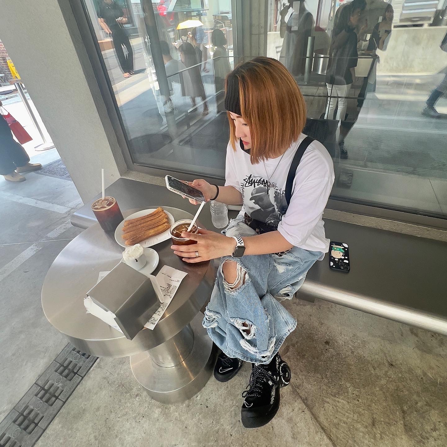 Nike x Supreme Air Zoom Flight 95 SP Black, Stussy x Gang Starr Take It Personal T-Shirt White 착용 스타일