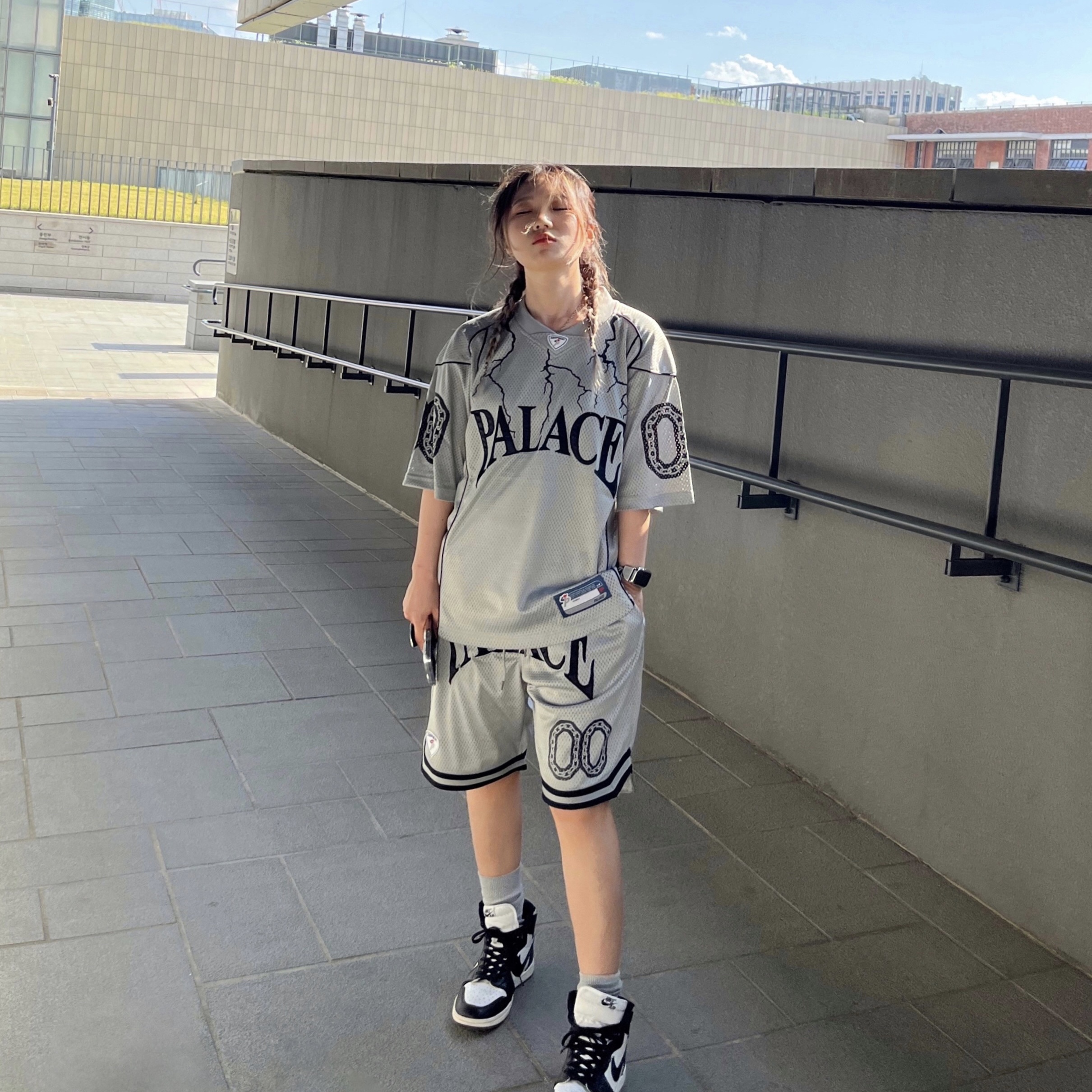 Jordan 1 High 85 Black White, Palace Hesh Athletic Jersey Silver - 23SS 착용 스타일 - 2