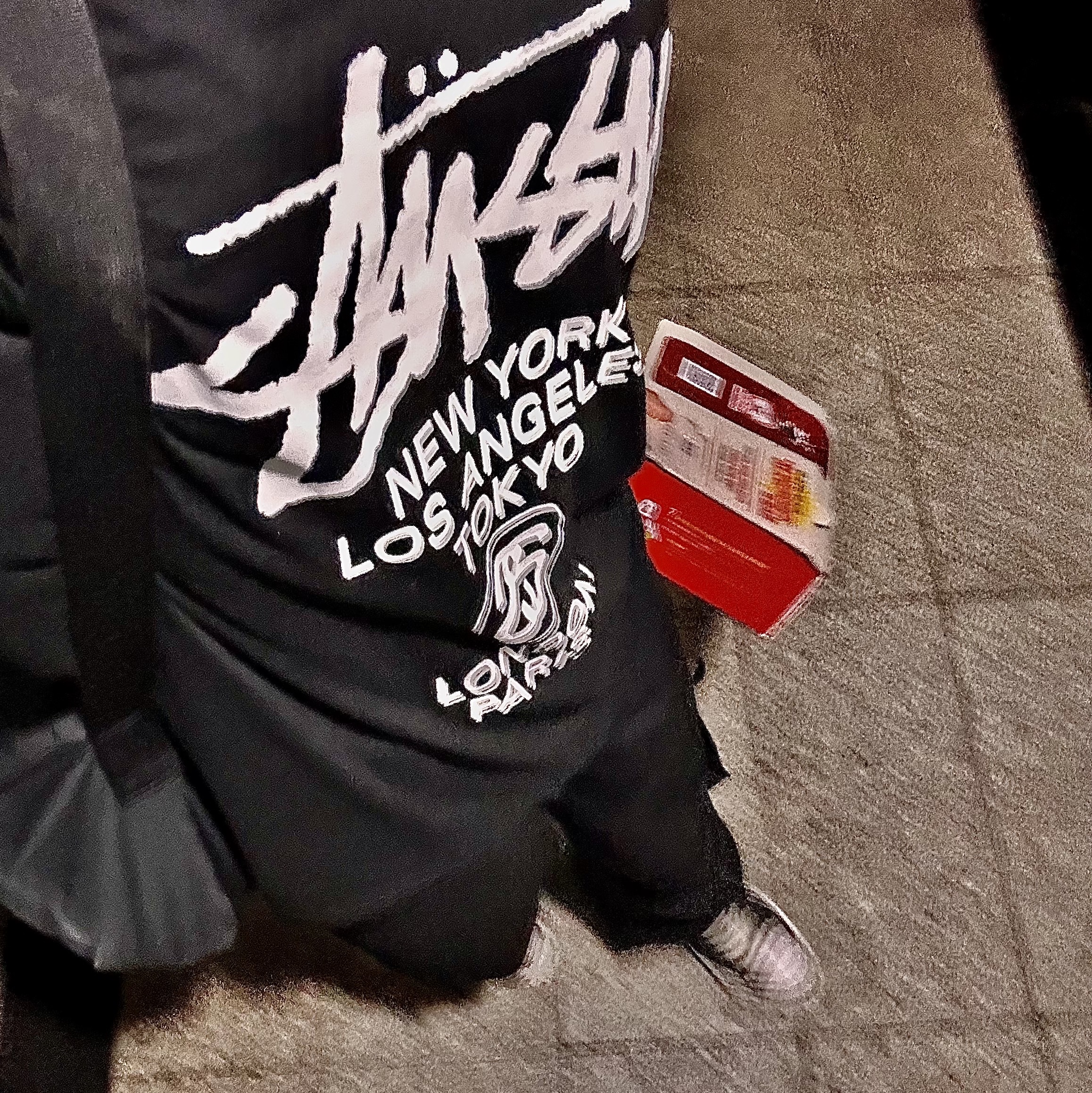 Maison Mihara Yasuhiro Peterson OG Sole Canvas Low Sneakers Black, Stussy World Tour LS T-Shirt Black 2023 착용 스타일