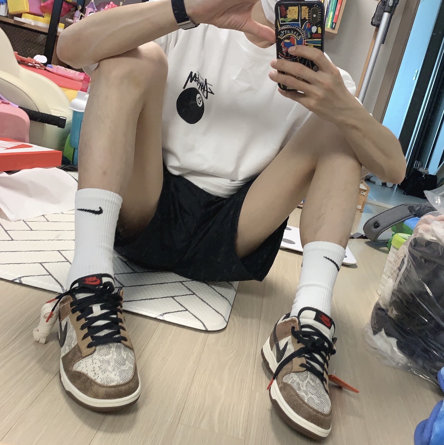Nike Dunk Low PRM Head to Head, Nike NSW Woven Shorts Black - Asia 착용 스타일 - 2