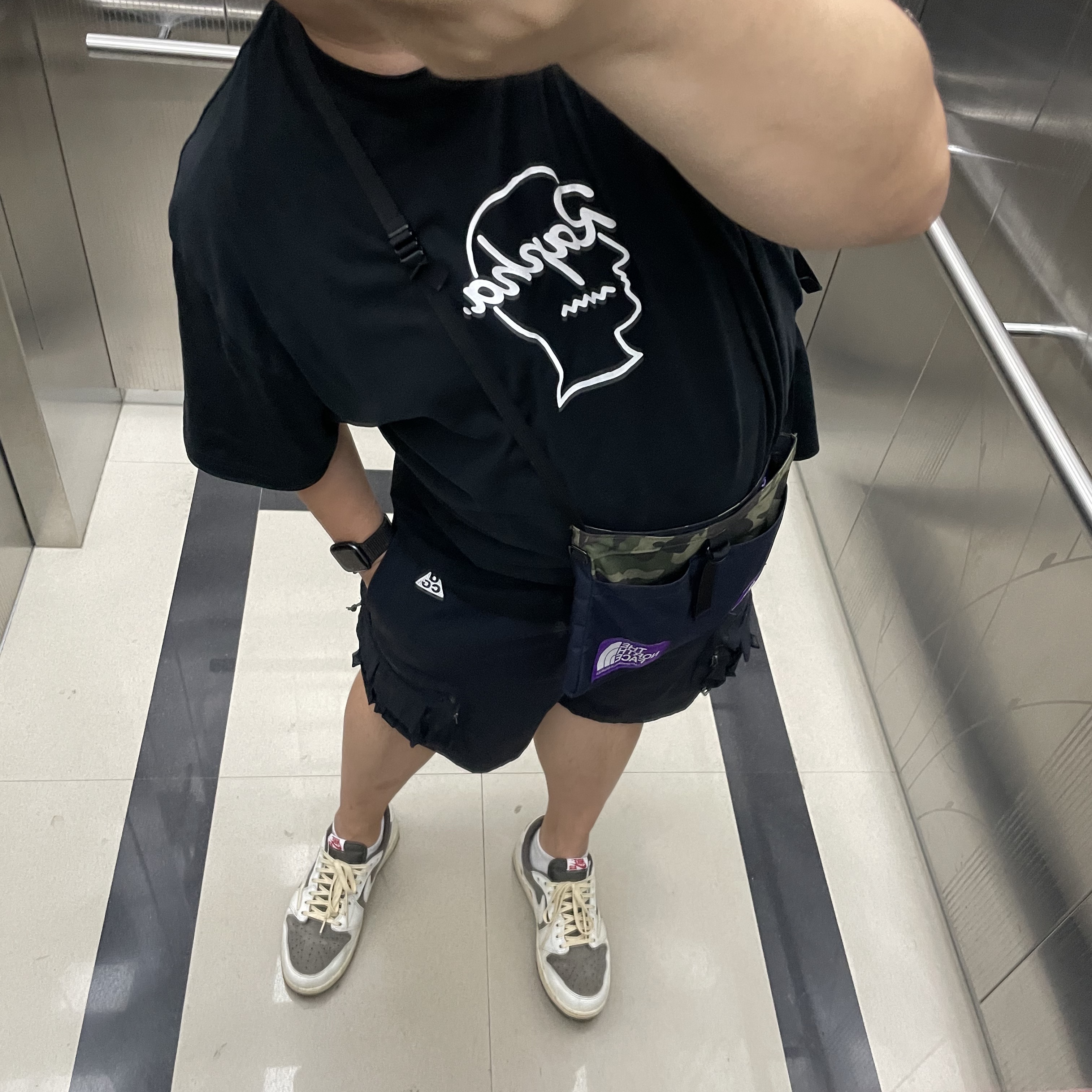 Palace x The North Face Purple Label Cordura Nylon Shoulder Bag Navy 착용 스타일