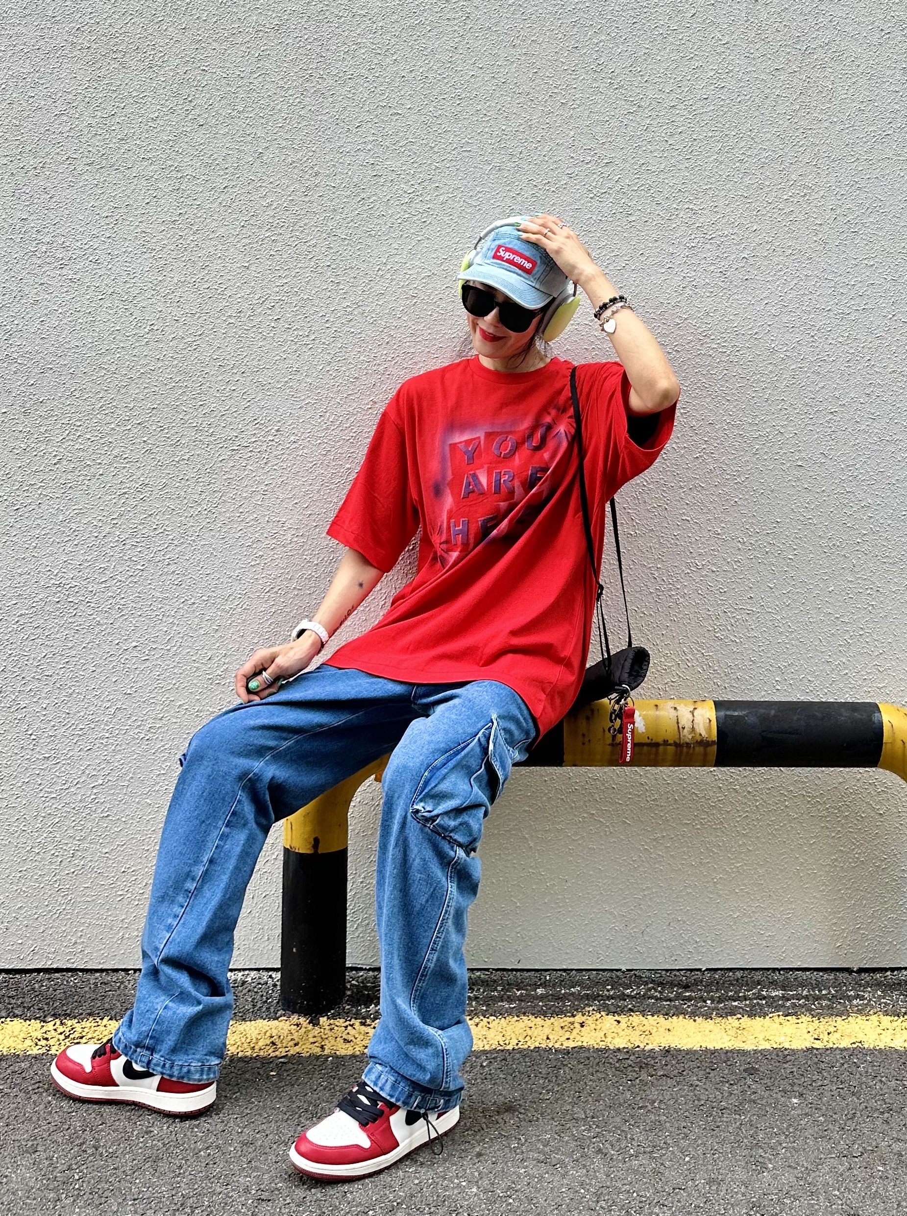 Jordan 1 Retro High OG Chicago 2022, Supreme Washed Chino Twill Camp Cap Denim - 21FW 착용 스타일 - 3