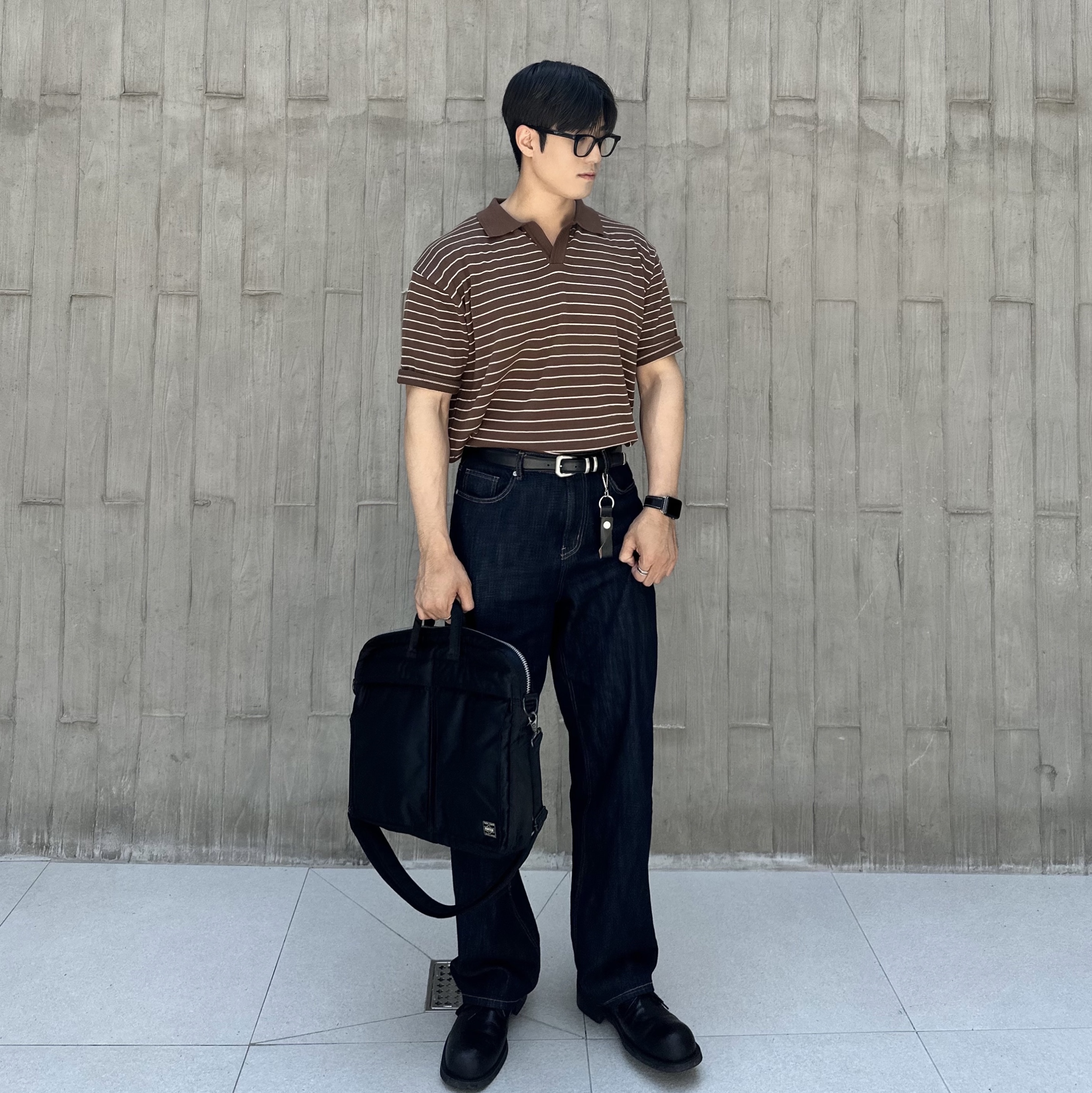 Gentle Monster x Maison Margiela MM010S Clear Black, Porter Tanker 2Way Briefcase Black 착용 스타일 - 2