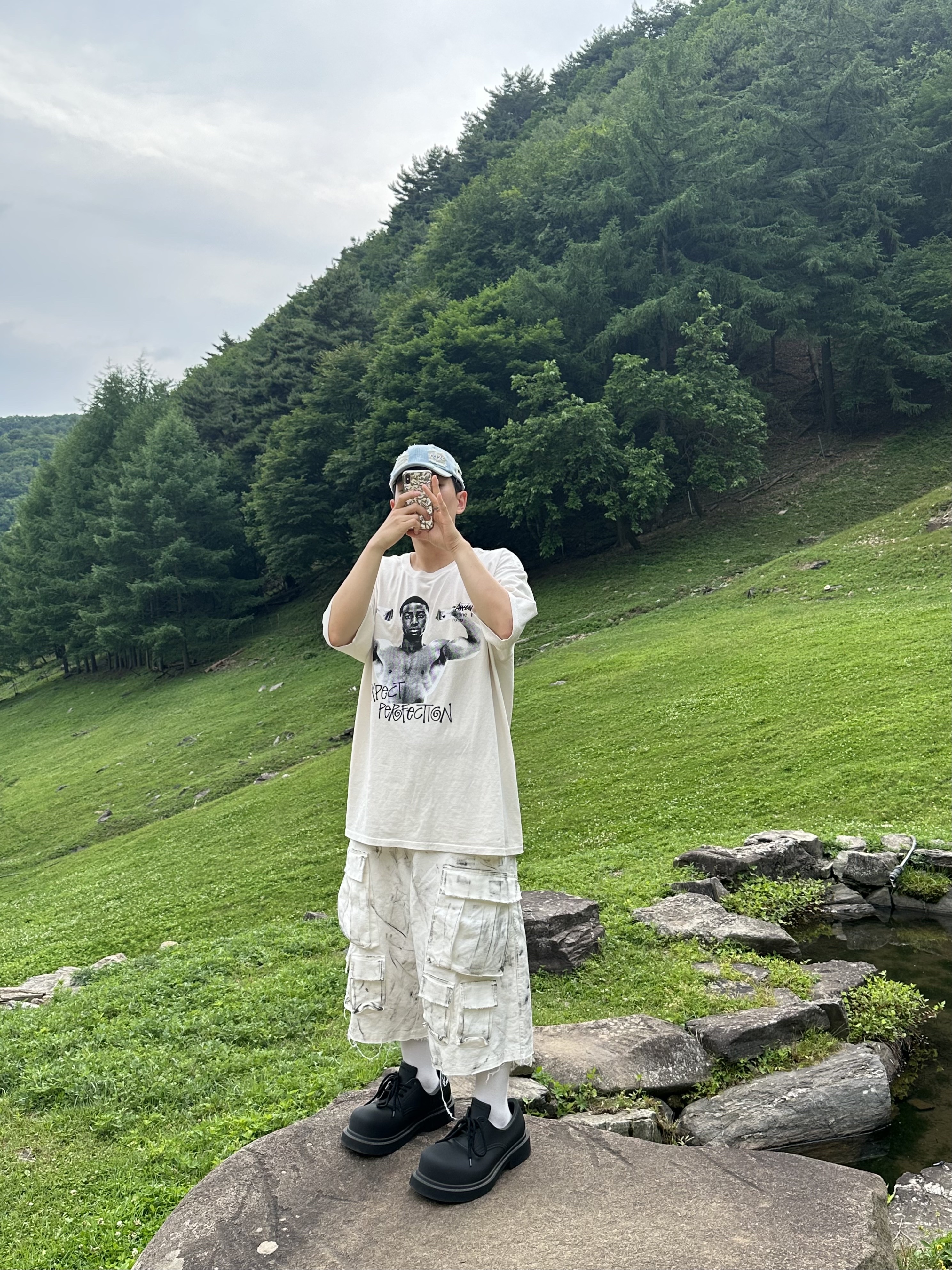 Balenciaga Steroid Derby Black, Stussy x Martine Rose Stand Firm Pigment Dyed T-Shirt Natural 착용 스타일 - 1