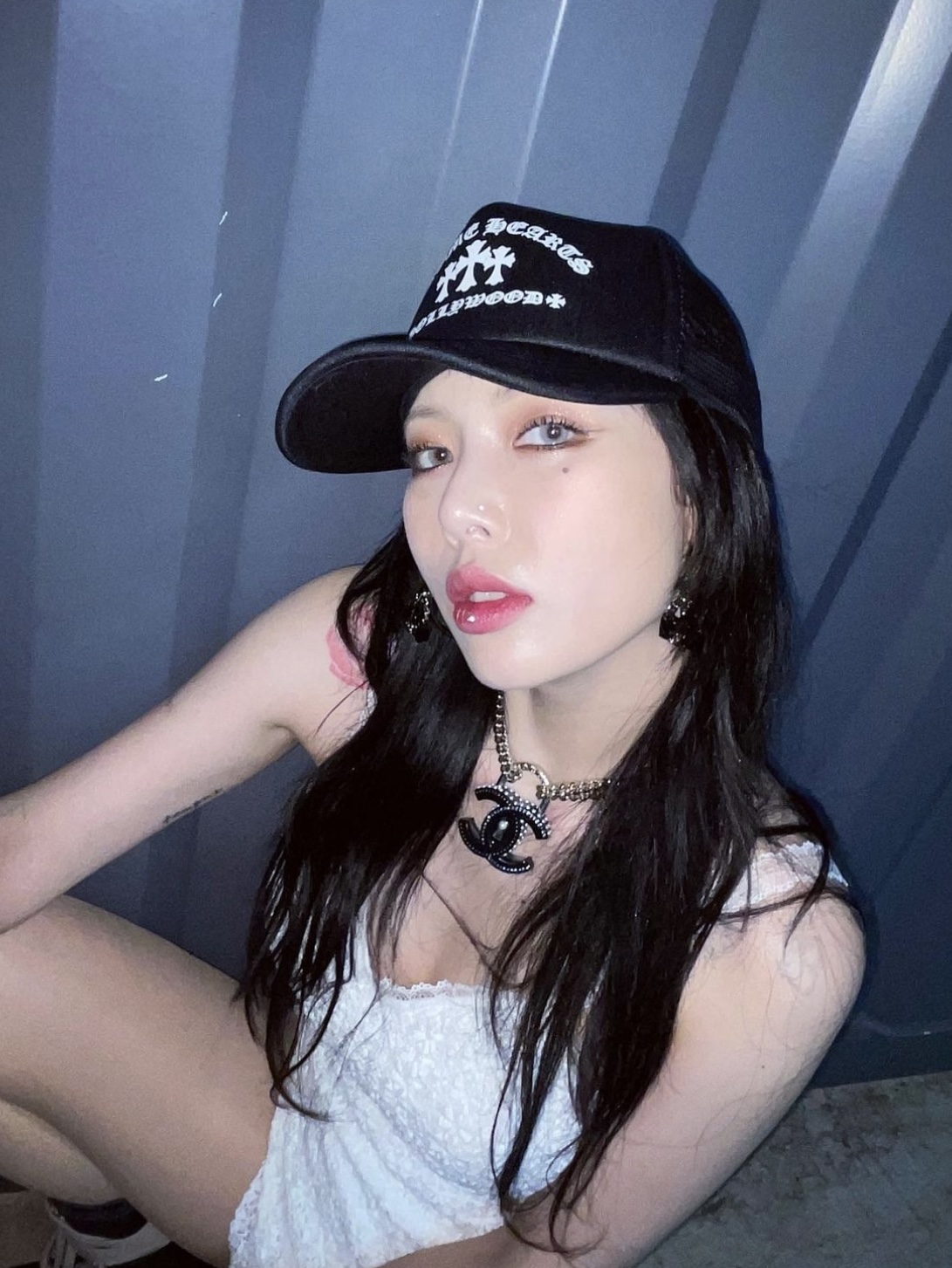 Chrome Hearts King Taco Foam Front Mesh Trucker Hat Black 착용 스타일 - 1