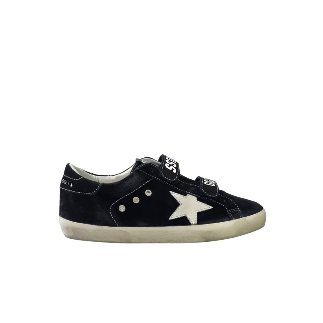 (키즈) 골든구스 올드스쿨 스웨이드 어퍼 스트라이프 블랙 화이트 블랙탭 스니커즈((Kids) Golden Goose Old School Suede Upper Stripe Black White Black Heel Tab Sneakers) - 1